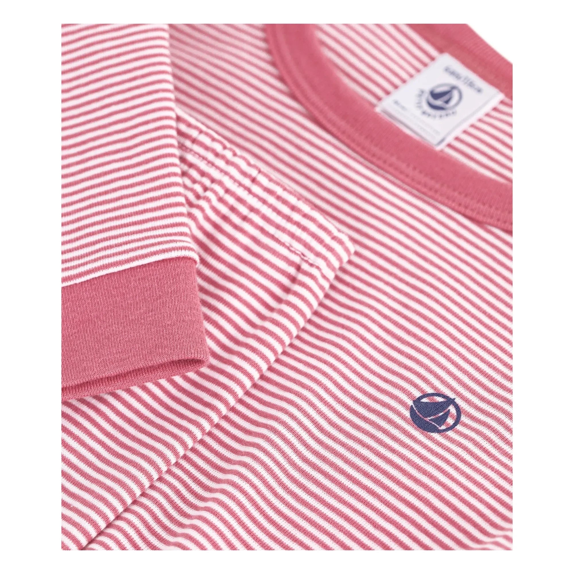 Petit Bateau - Milleraies Organik Pamuklu Dar Kesim Çizgili Pijama | Toz Pembe