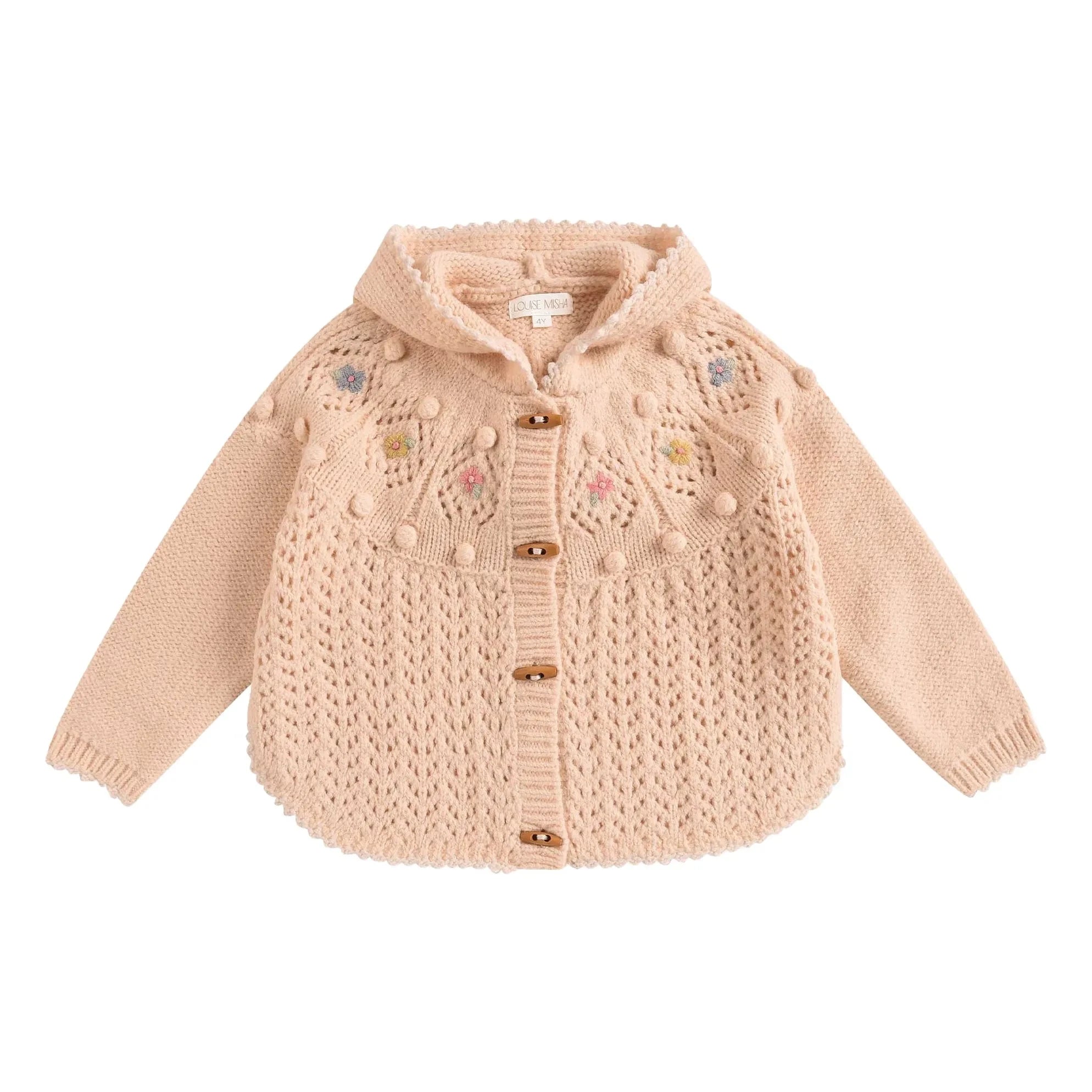 Louise Misha - Iona Strickjacke mit Kapuze aus Wolle | Blassrosa