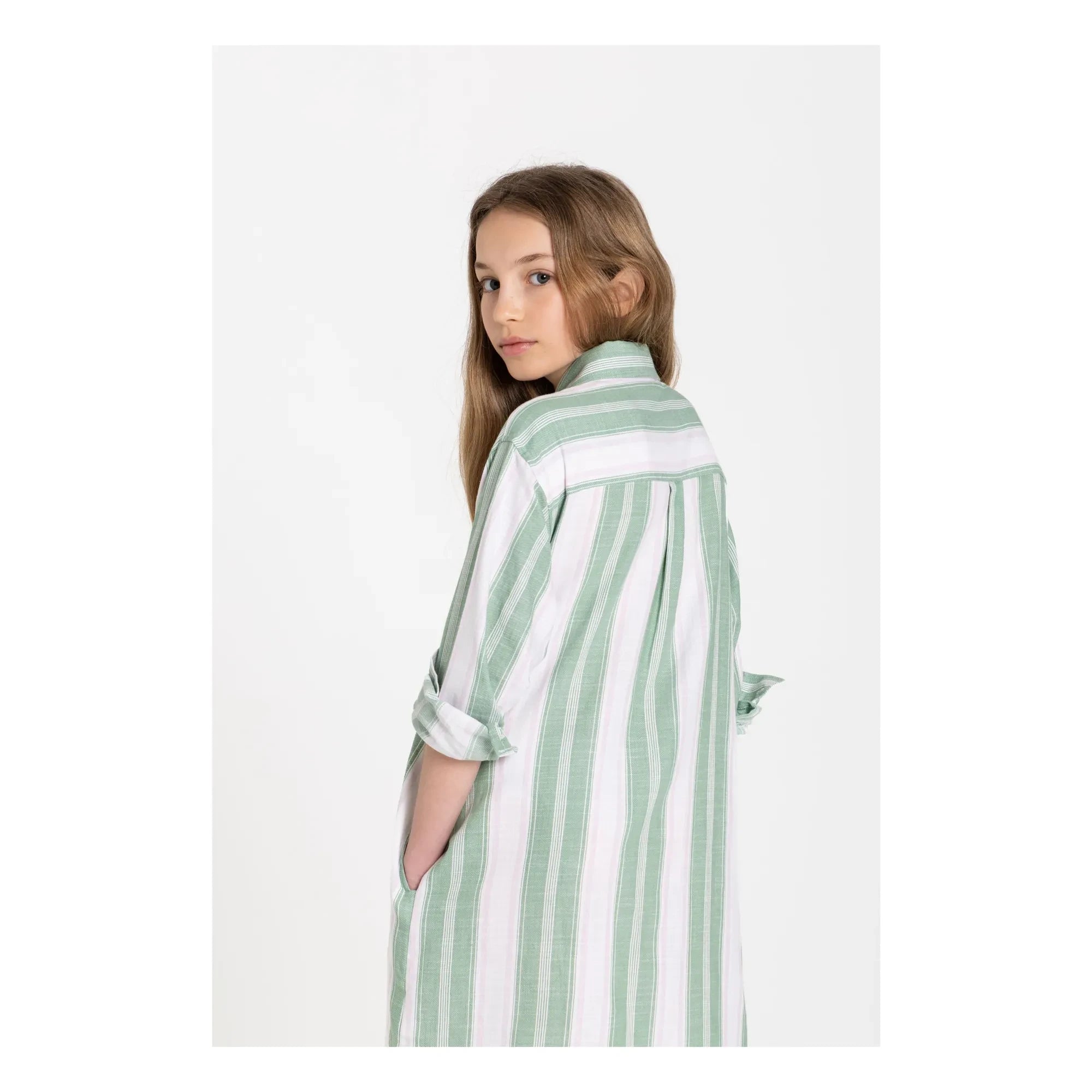 Smallable Kid - Gestreiftes Leya Hemdkleid | Minzgrün