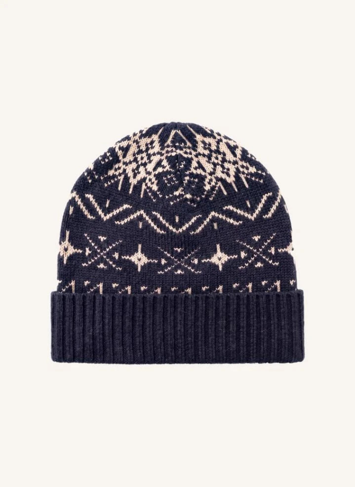 Hundred Pieces - Timber Jacquard Merinowolle Mütze | Dunkelblau
