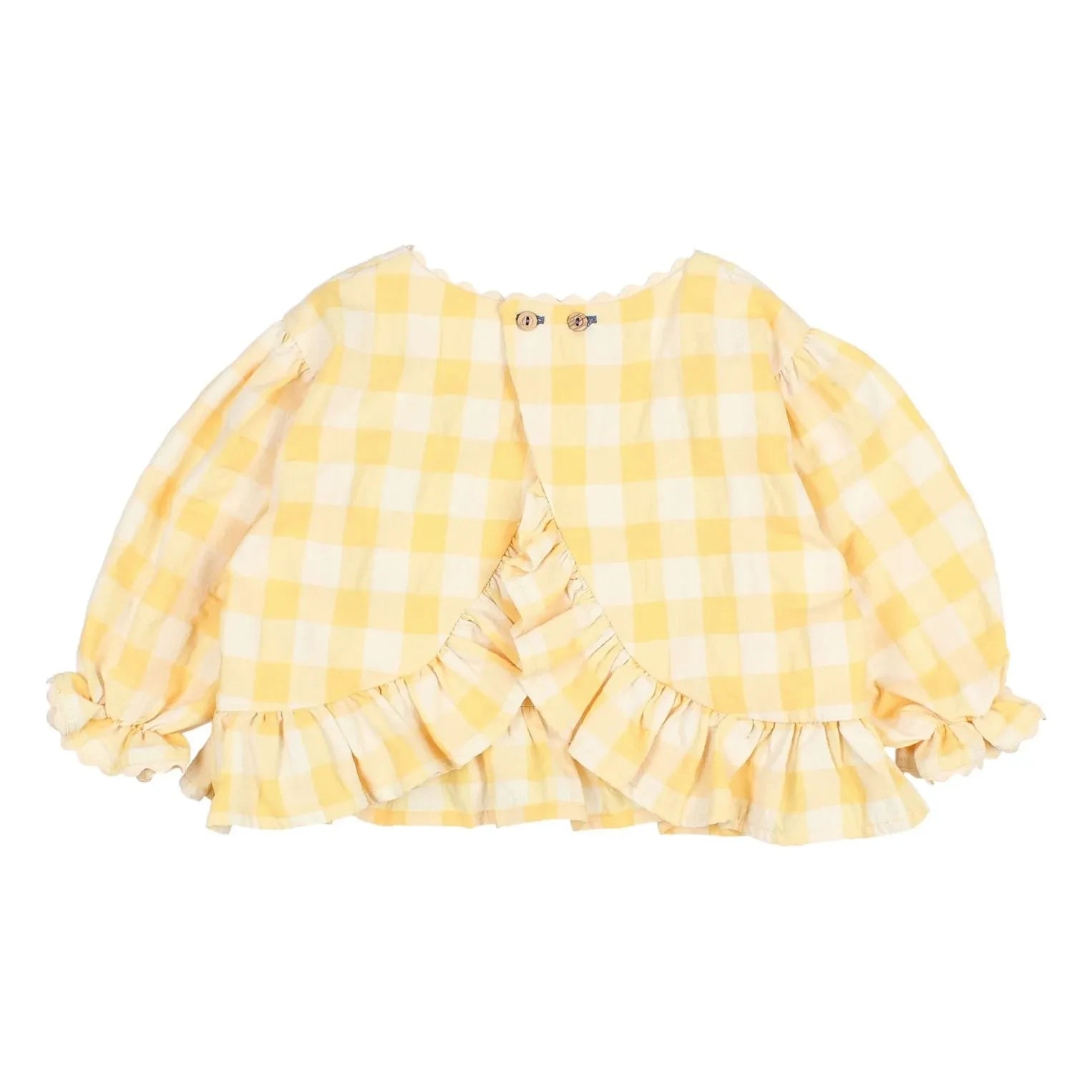 Búho - Gekräuselte Seersucker-Bluse mit 3/4-Ärmeln und Vichy-Karos | Gelb