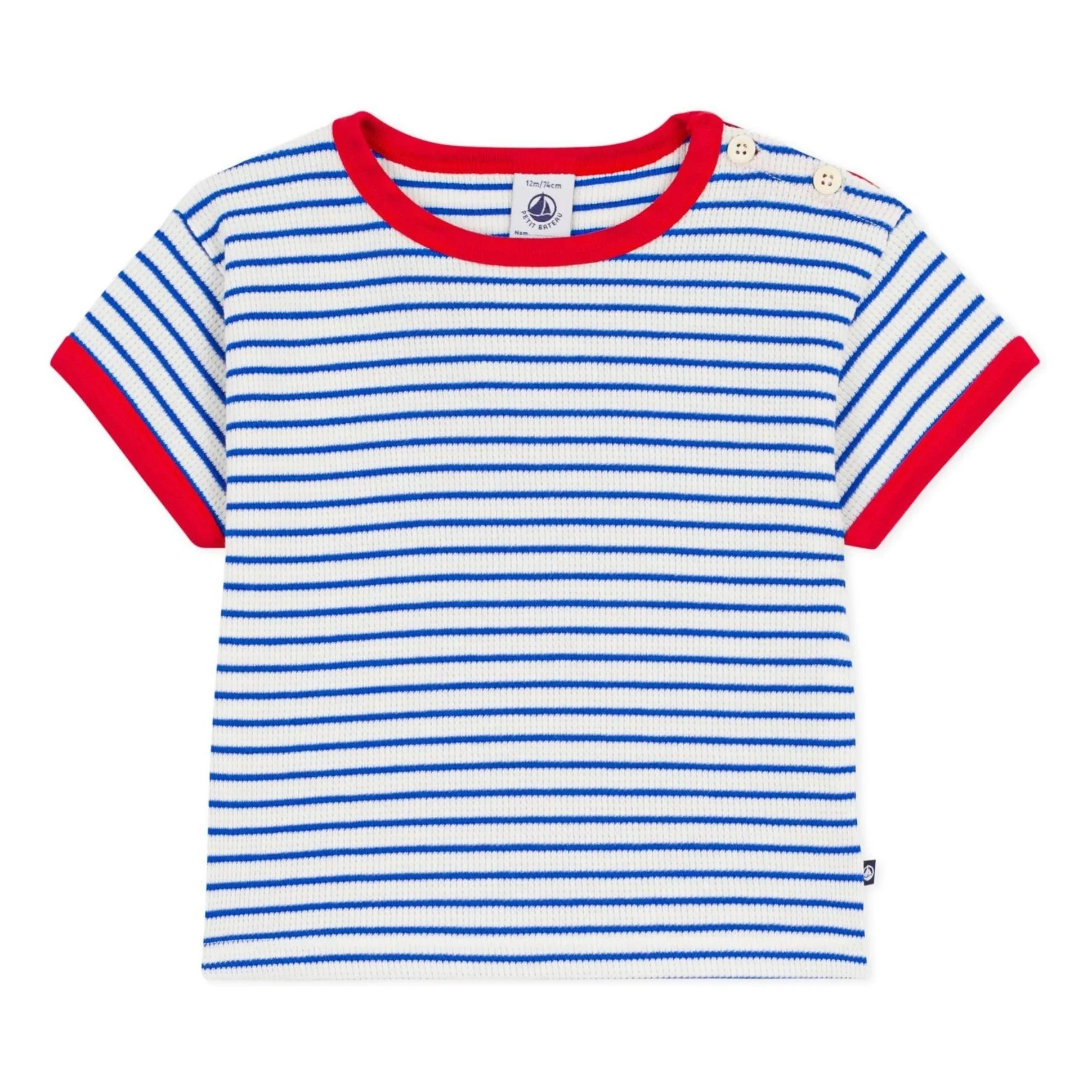 Petit Bateau - Gestreiftes T-Shirt mit Wabenstruktur | Ecru