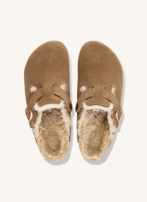 BIRKENSTOCK - Boston Shearling Wildleder Pantoffeln | Taupe braun