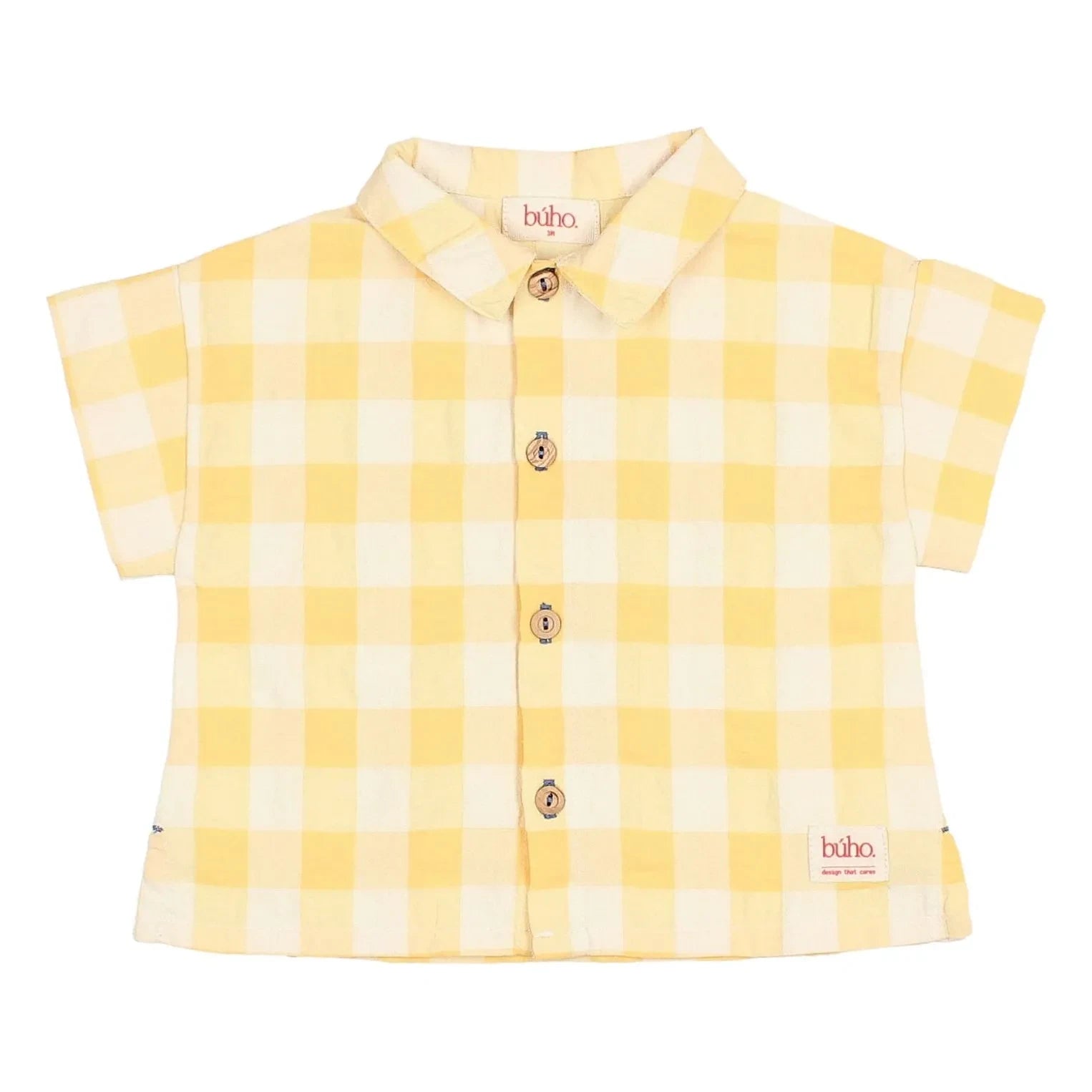 Búho – Babyhemd aus Bio-Baumwolle mit gelbem Gingham Seersucker