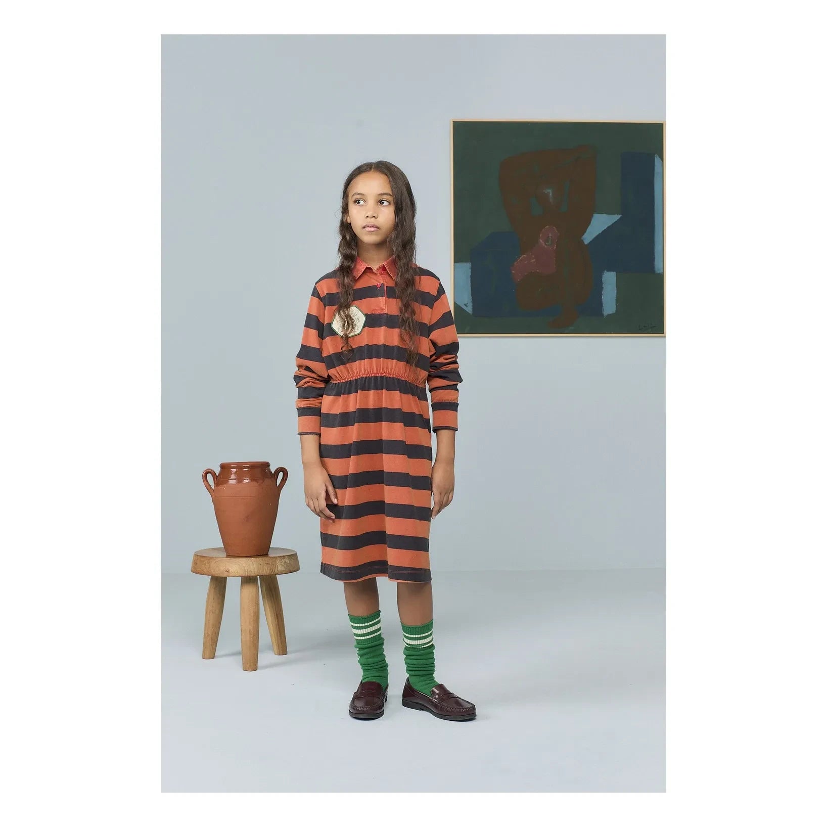 The Animals Observatory - Çizgili Güvercin Elbise Organik Pamuk | Kırmızı