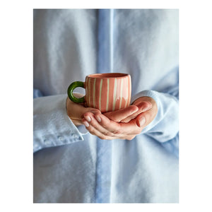 Bloomingville - Nini çizgili taş seramik kupa | Pembe