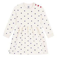 Petit Bateau - Bio-Baumwoll-Molton-Kleid mit Punkten | Ecru