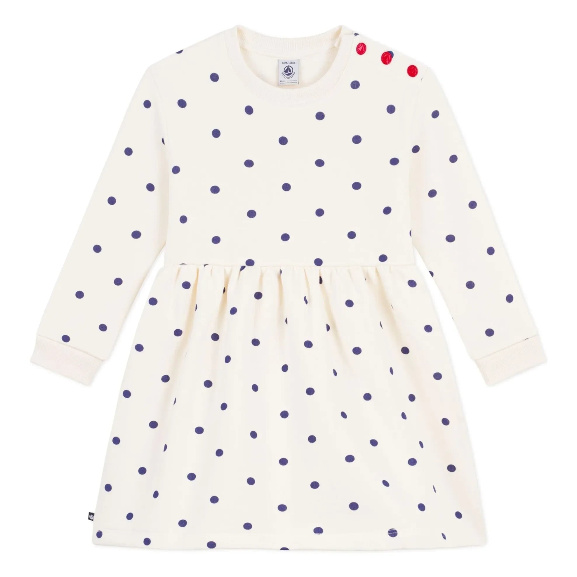 Petit Bateau - Bio-Baumwoll-Molton-Kleid mit Punkten | Ecru