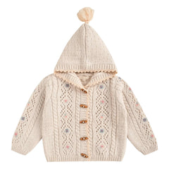 Louise Misha - Tonylane Strickjacke mit Kapuze aus Wolle | Creme