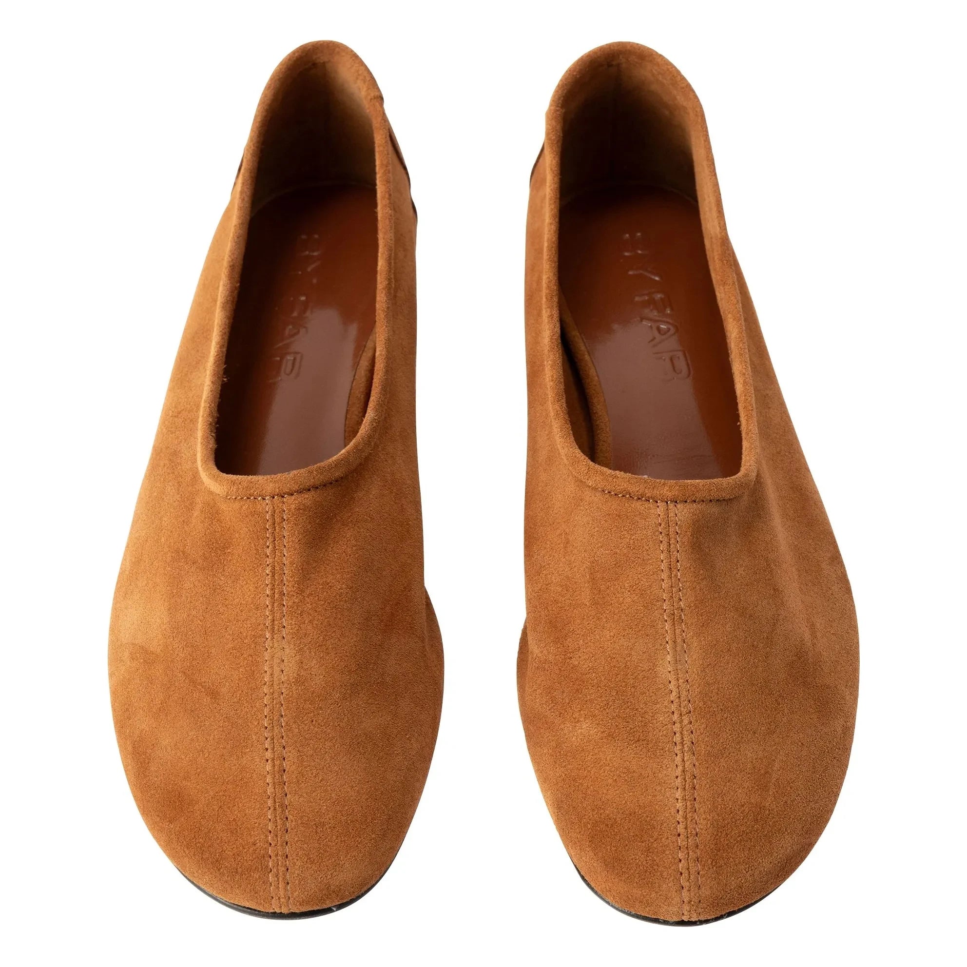 BY FAR - Prudence Wildleder Ballerina | Camel