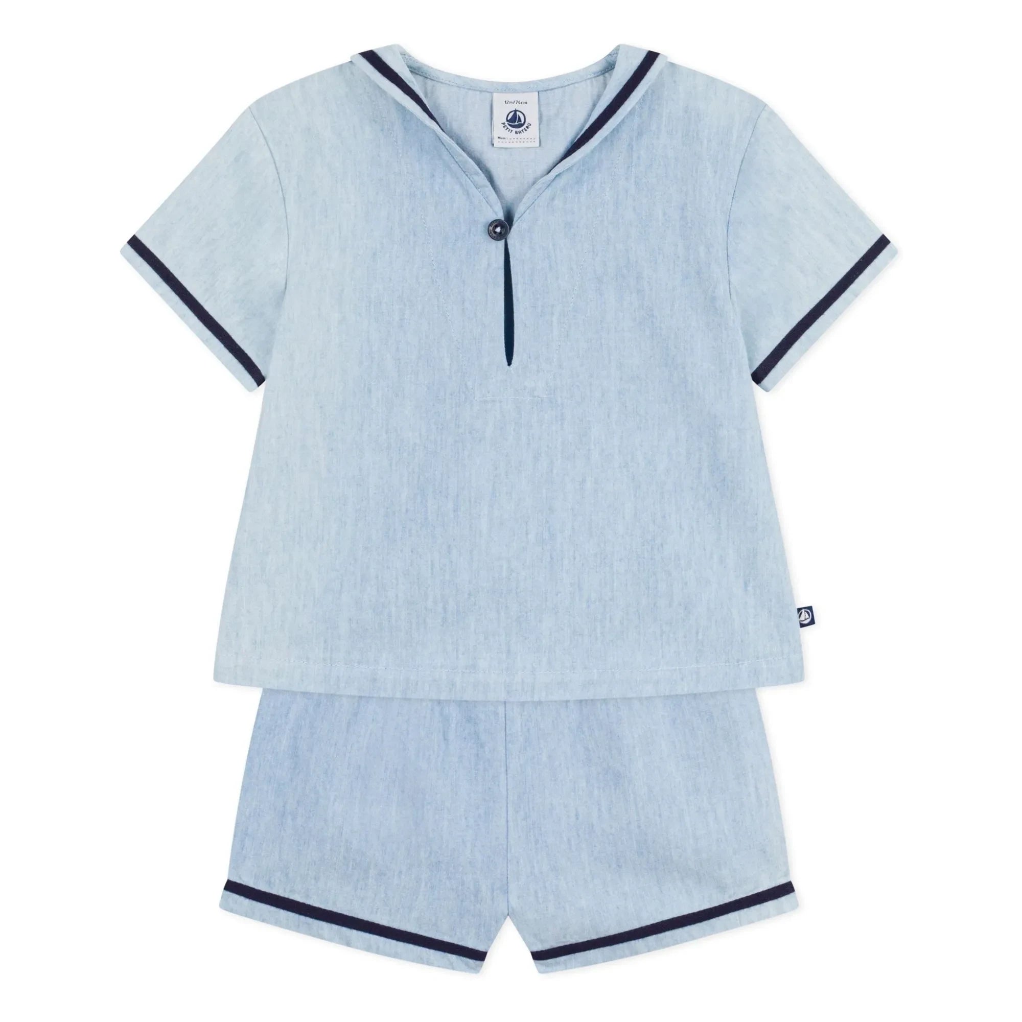 Petit Bateau - Chambray Oberteil und Kragenset | Hellblau
