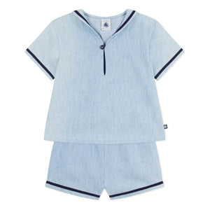Petit Bateau - Chambray Oberteil und Kragenset | Hellblau