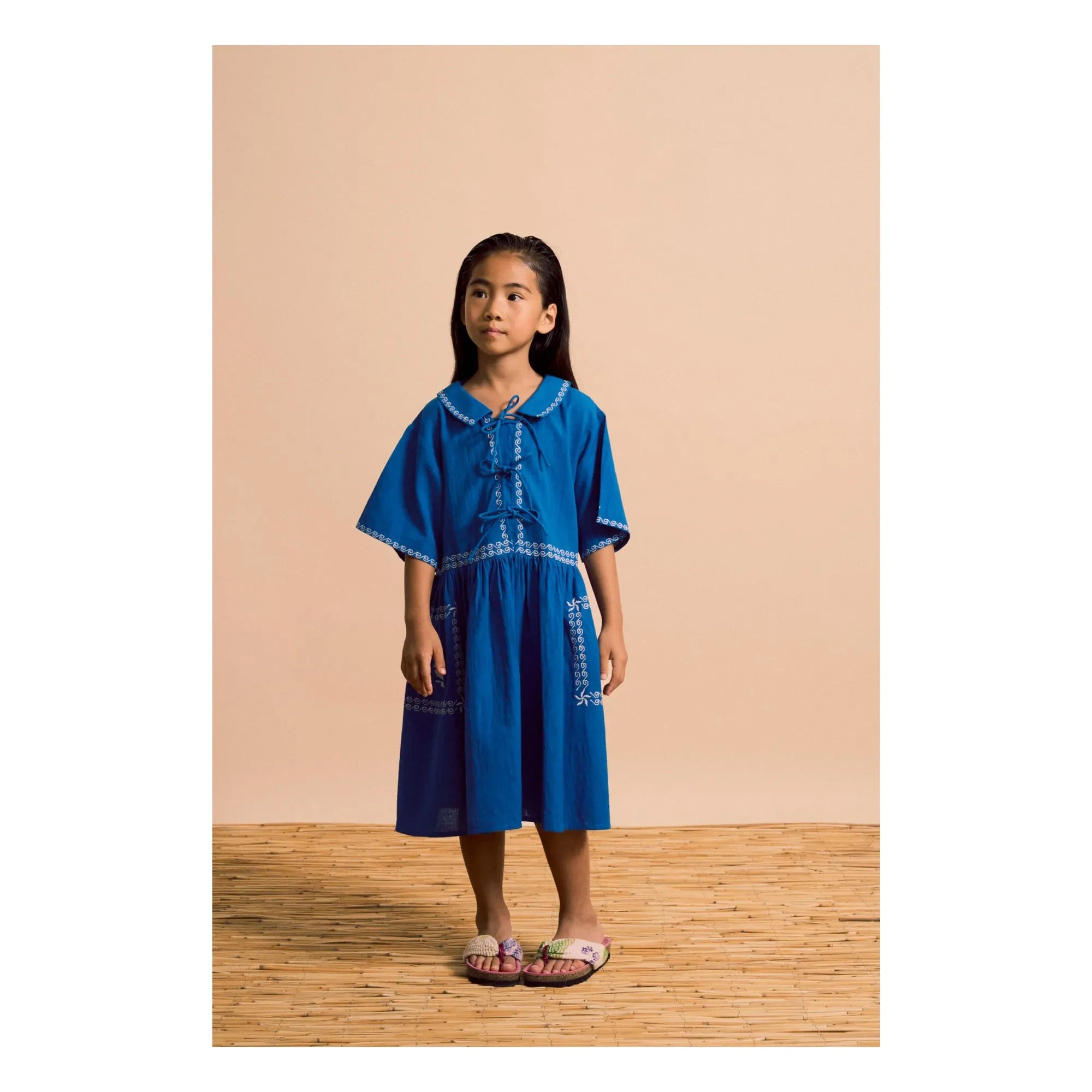 Maison Mangostan - Blaues Besticktes Voiles Kleid