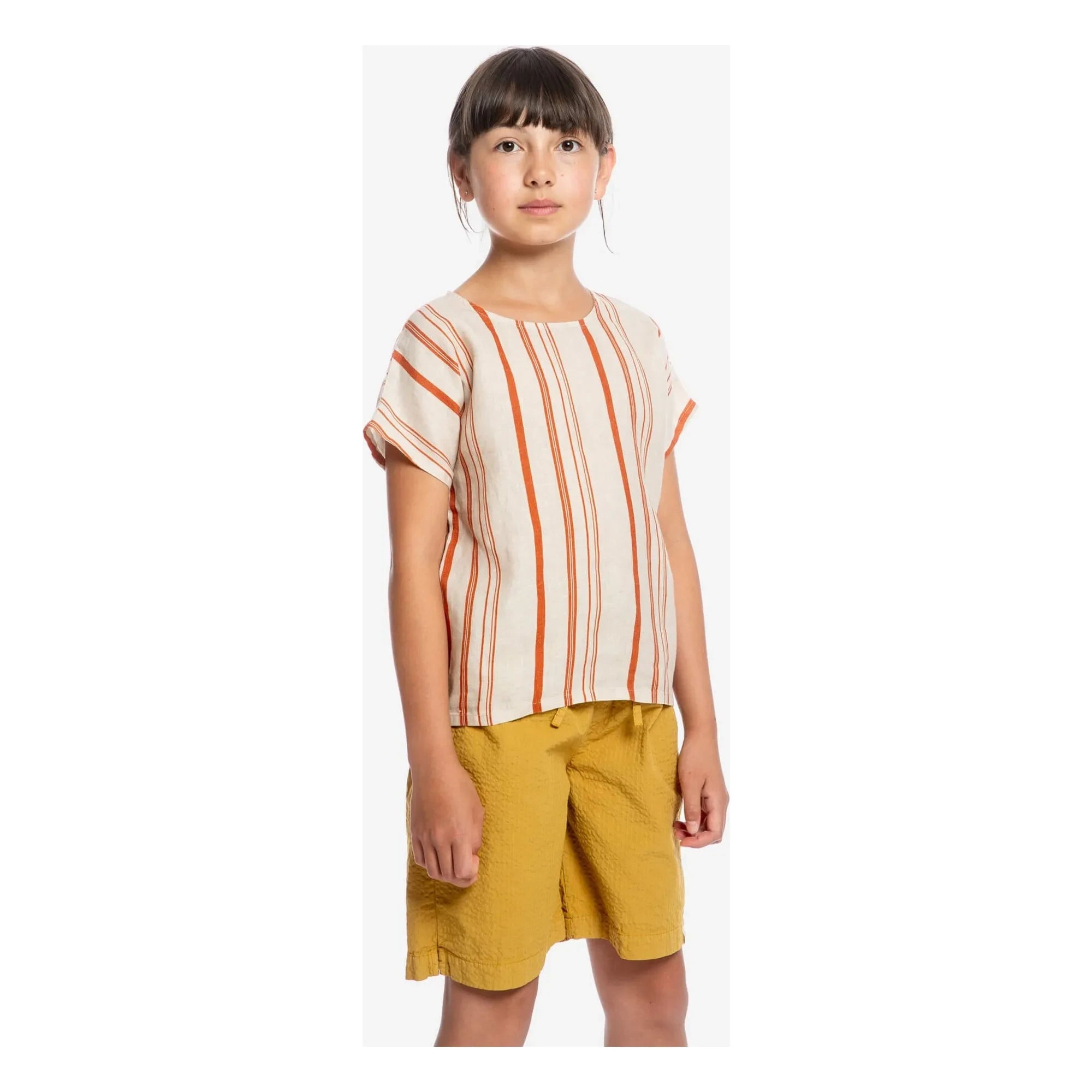 Matona - Easy Gestreiftes Leinen-T-Shirt | Gebrochenes Weiß