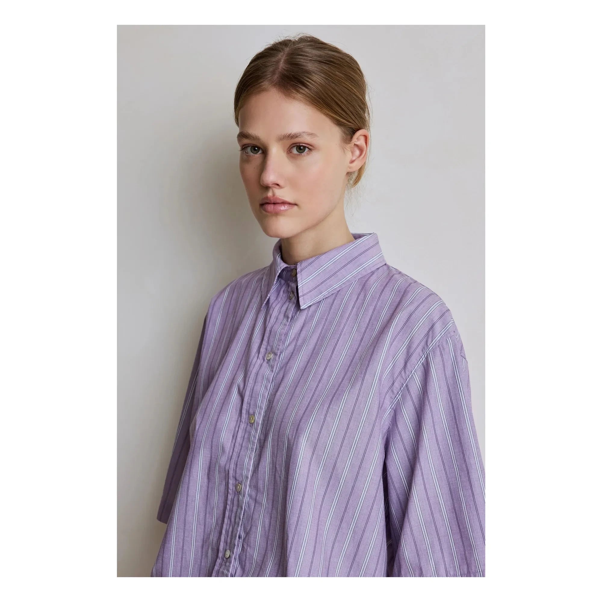 Hod - Selena Gestreiftes Baumwollhemd | Lila