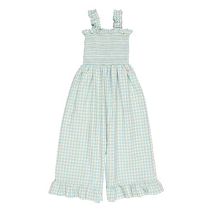 Búho - Vichy Seersucker-Strampler | Aqua