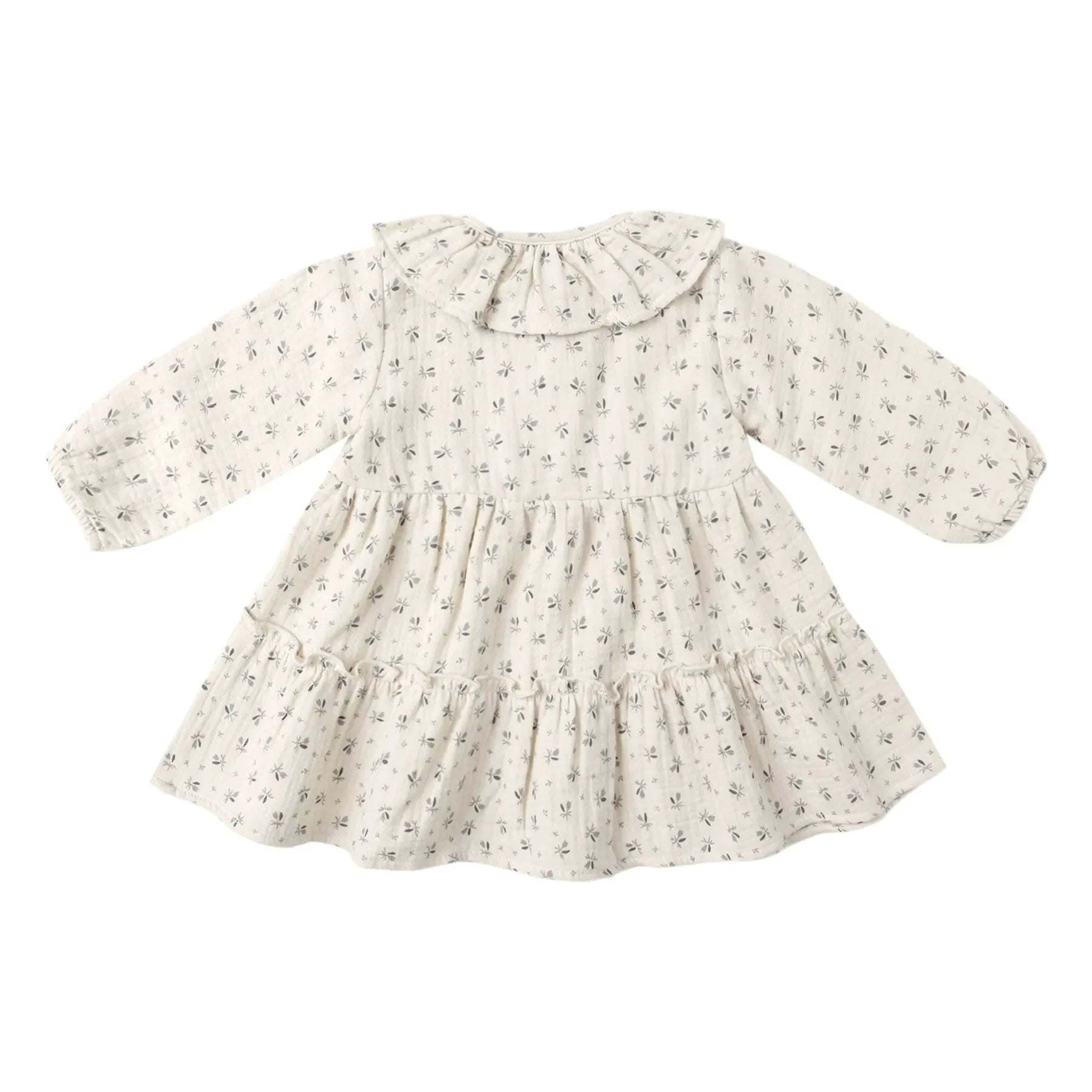 Quincy Mae - Bio-Baumwoll-Kleid mit Musselin-Blumenmuster und Rüschen | Ecru