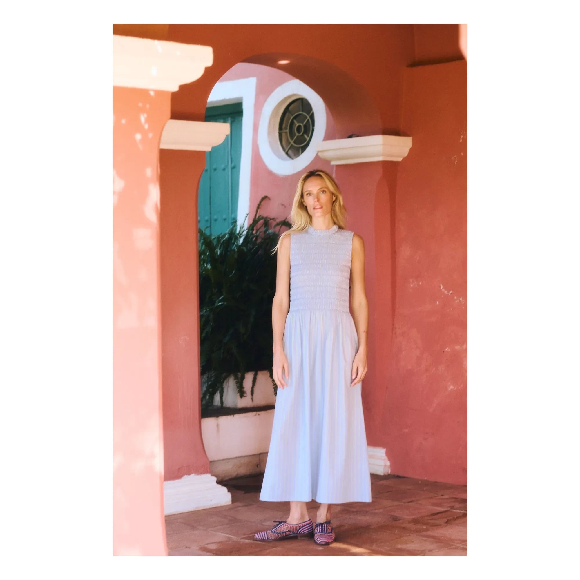 Maria de la Orden - Saint Barth gestreiftes Baumwollkleid | Hellblau
