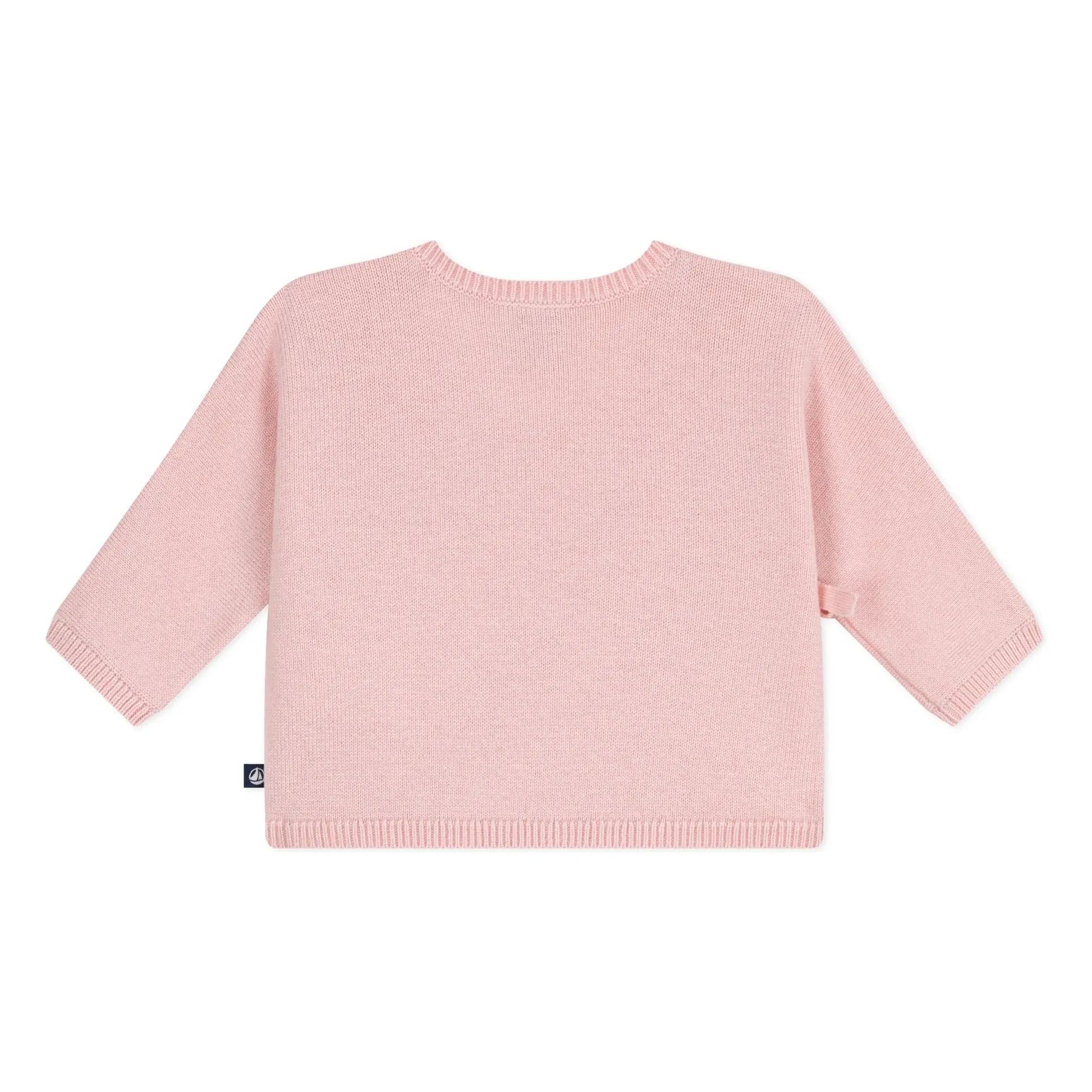 Petit Bateau – Wickelstrickjacke aus Pointelle-Wolle | Rosa