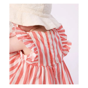 Petit Bateau - Gestreiftes Seersucker Kleid aus Bio-Baumwolle und Bloomer-Set | Koralle