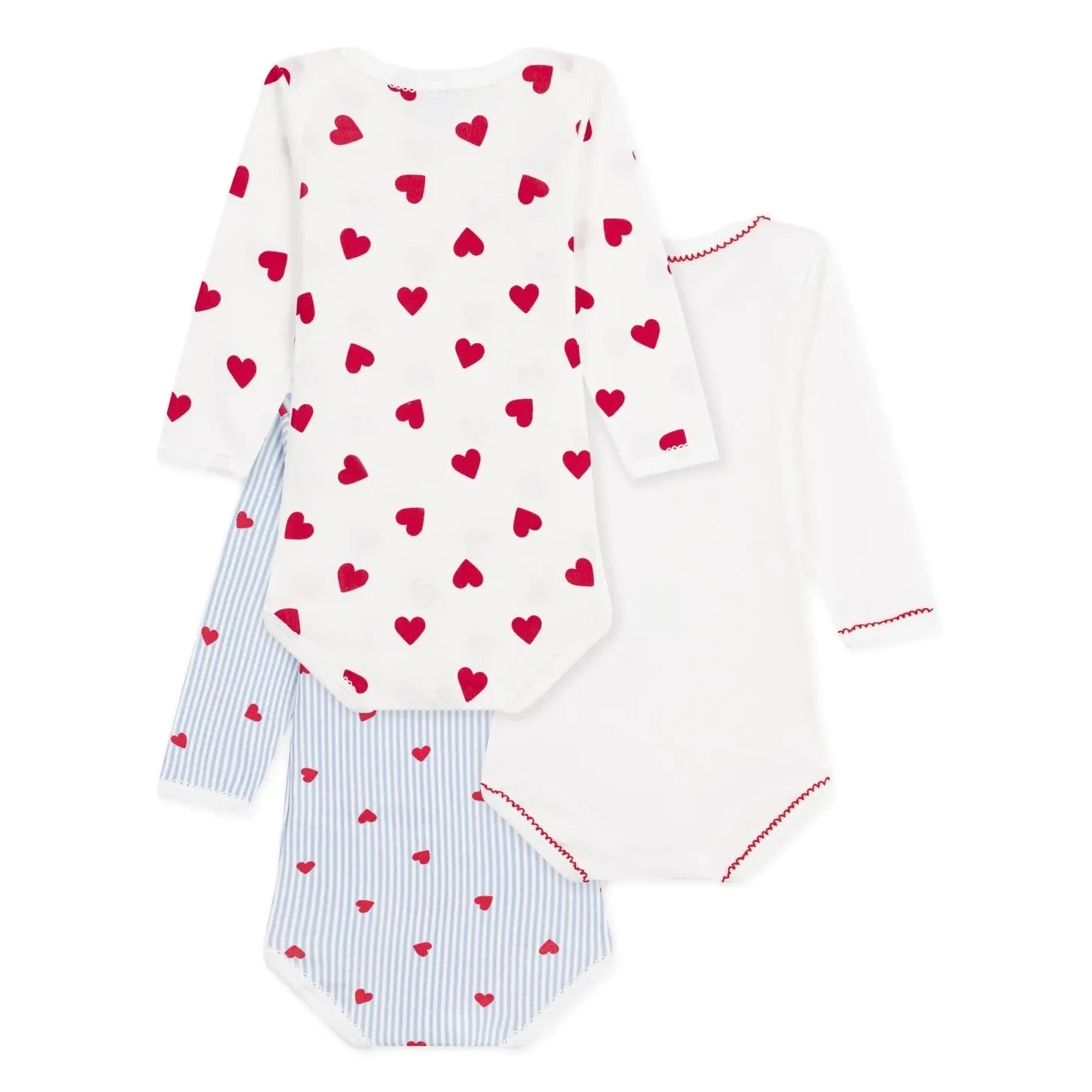 Petit Bateau - 3'lü Vücut Çıtçıtlı Düğüm Kalpli Organik Pamuk | Beyaz