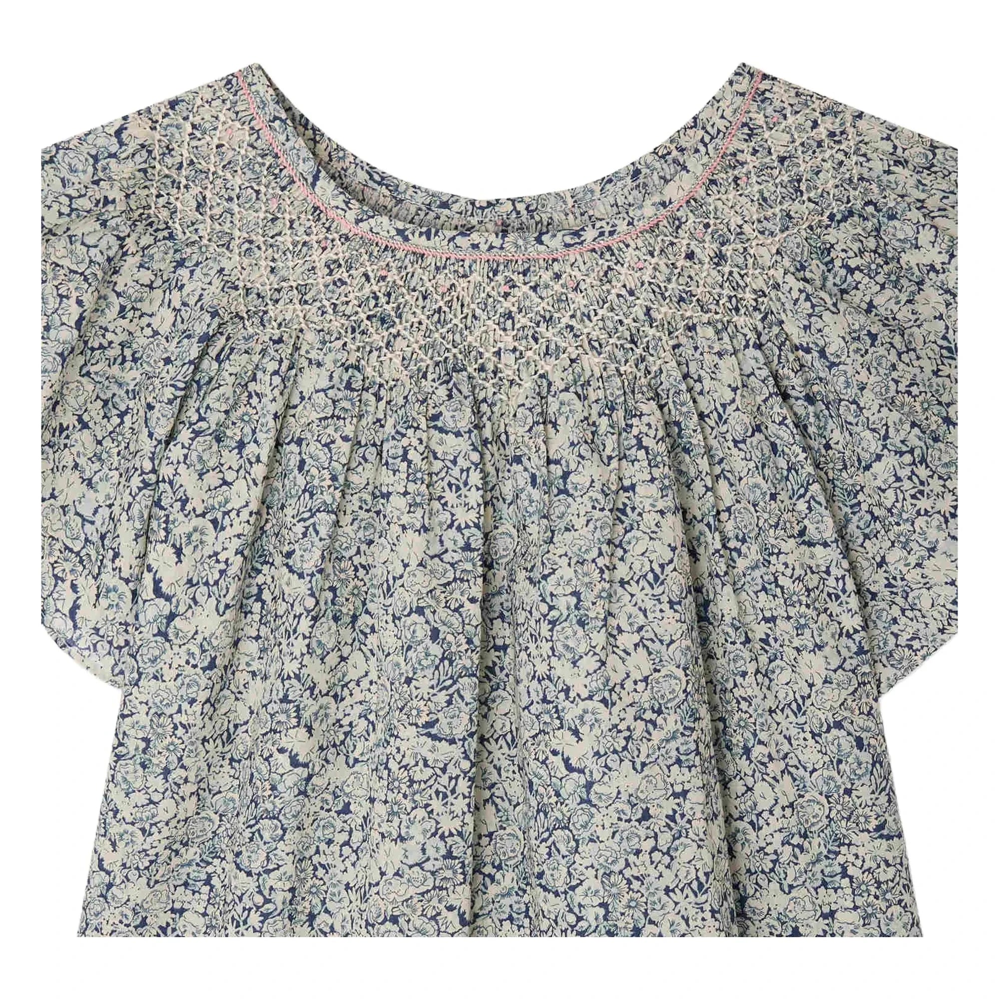 Bonpoint - Nella Fleurie Bio-Baumwoll-Rüschenbluse | Preußischblau