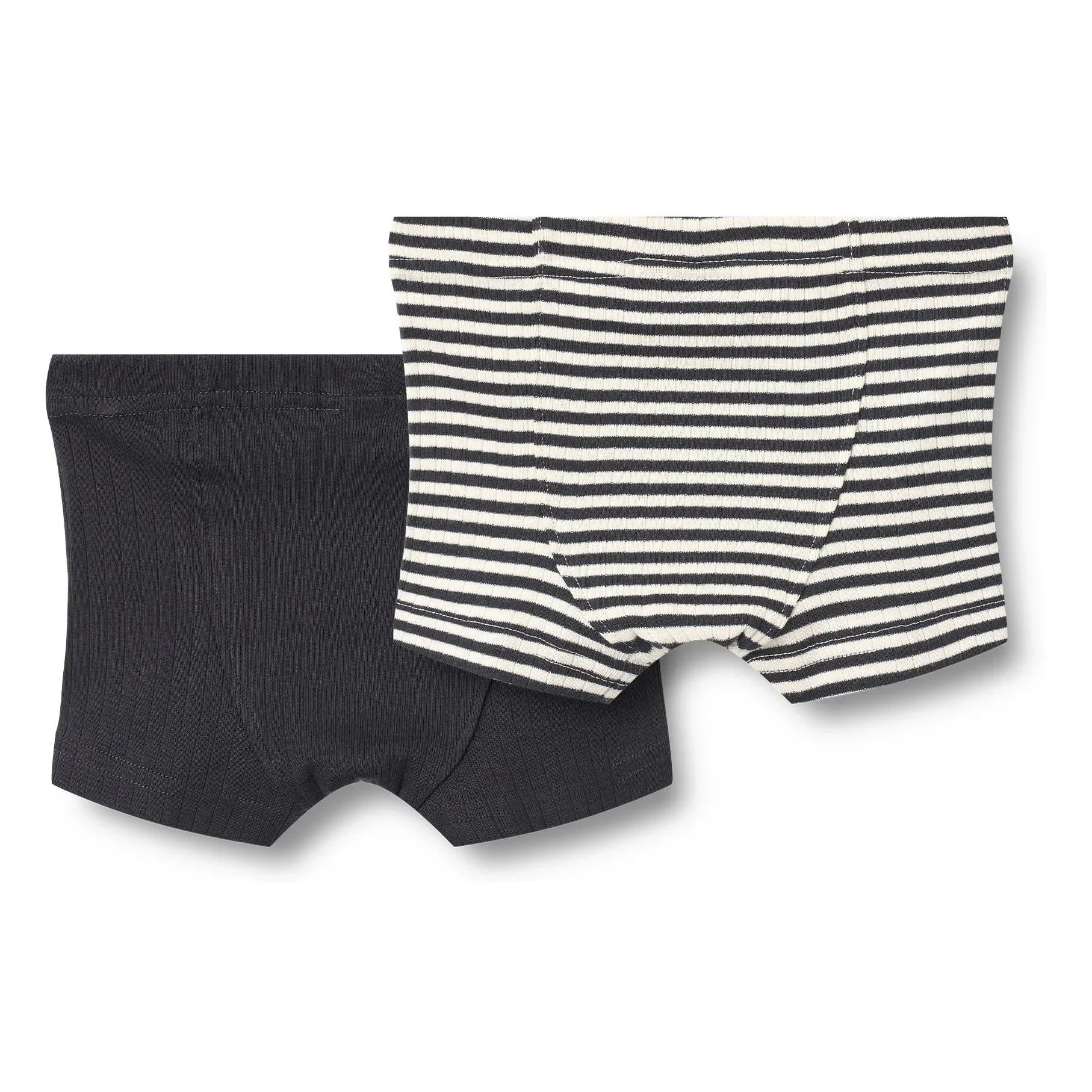 Weizen - 2er Pack Louis Gerippte Gestreifte Bio-Baumwoll-Boxershorts | Schwarz