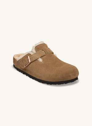 BIRKENSTOCK - Boston Shearling Wildleder Pantoffeln | Taupe braun