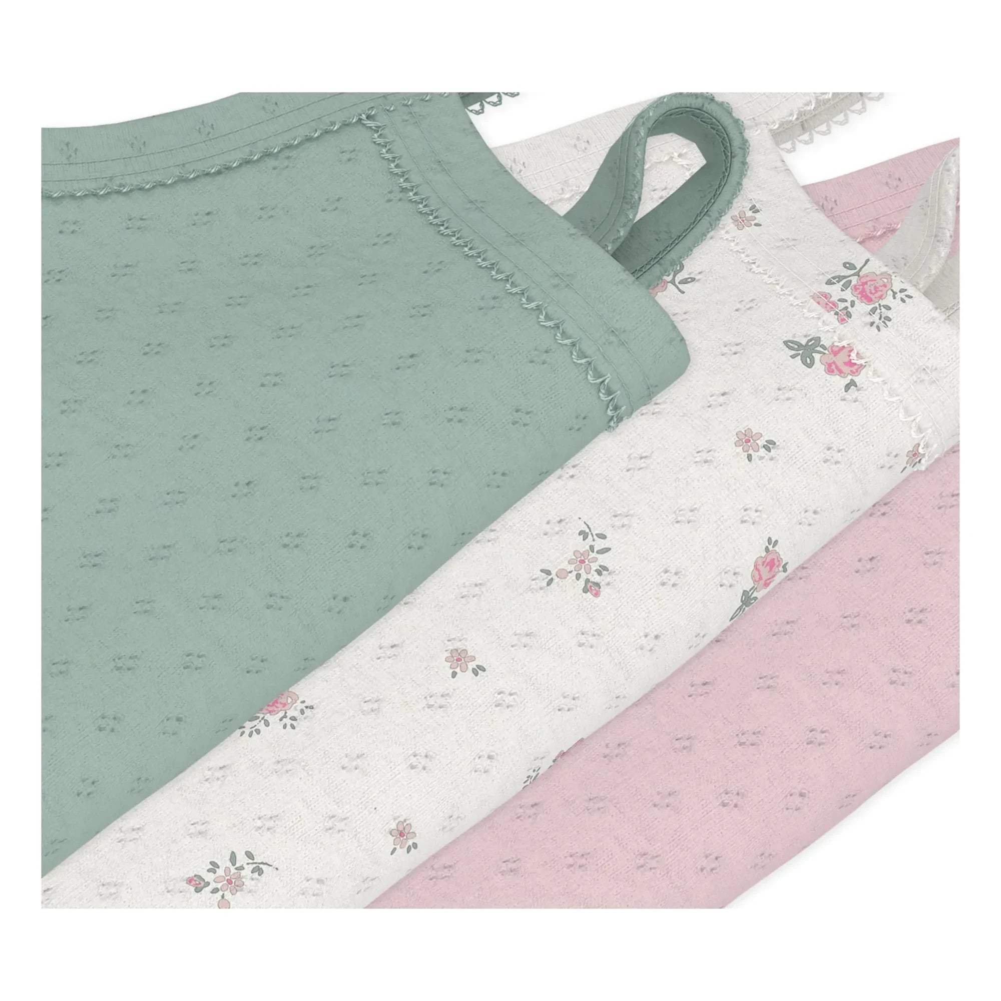Petit Bateau - 3er-Set Blumenmuster Bio-Baumwolle Ajour-Trägerbody | Rosa