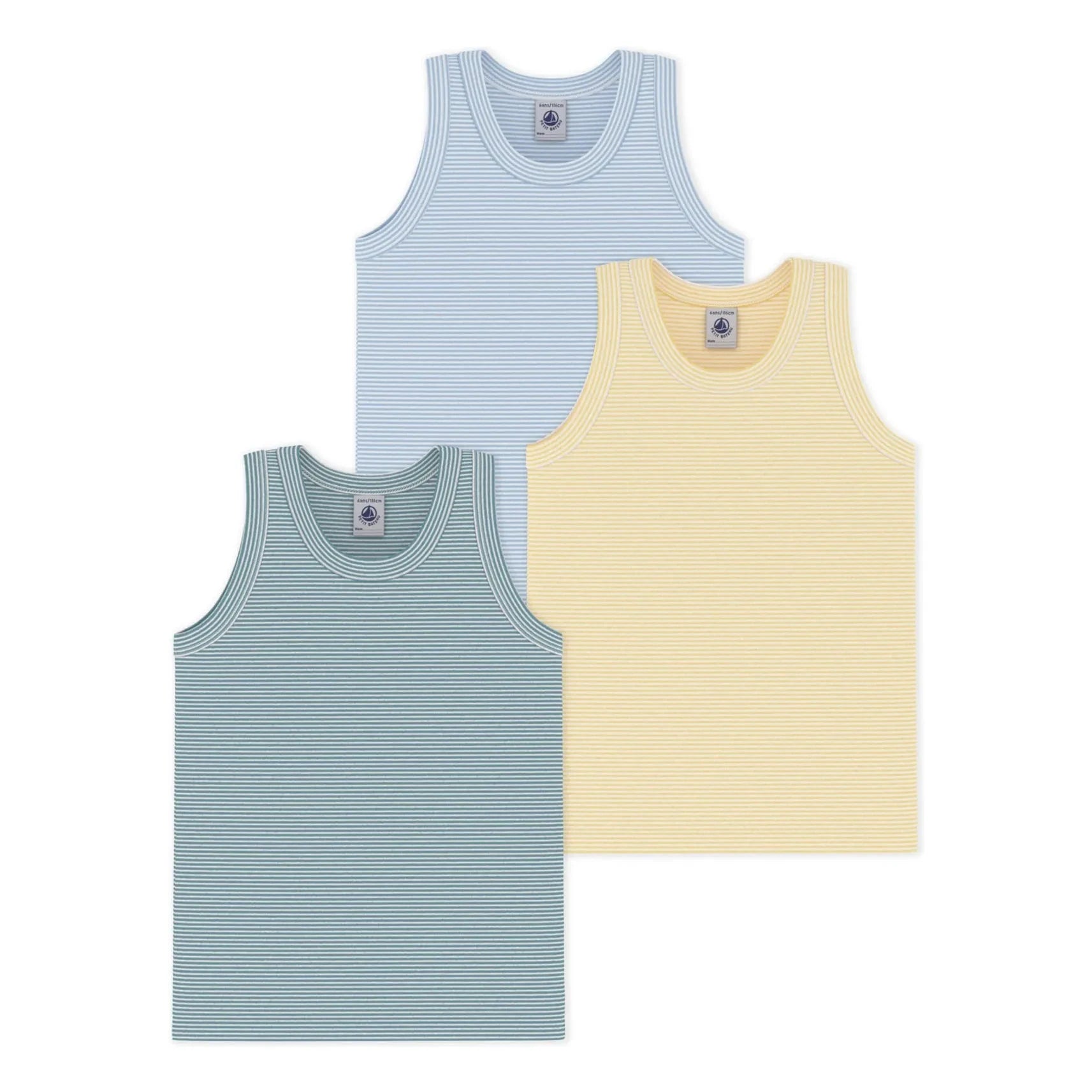 Petit Bateau - 3 Milleraies Ringelunterhemden | Blau