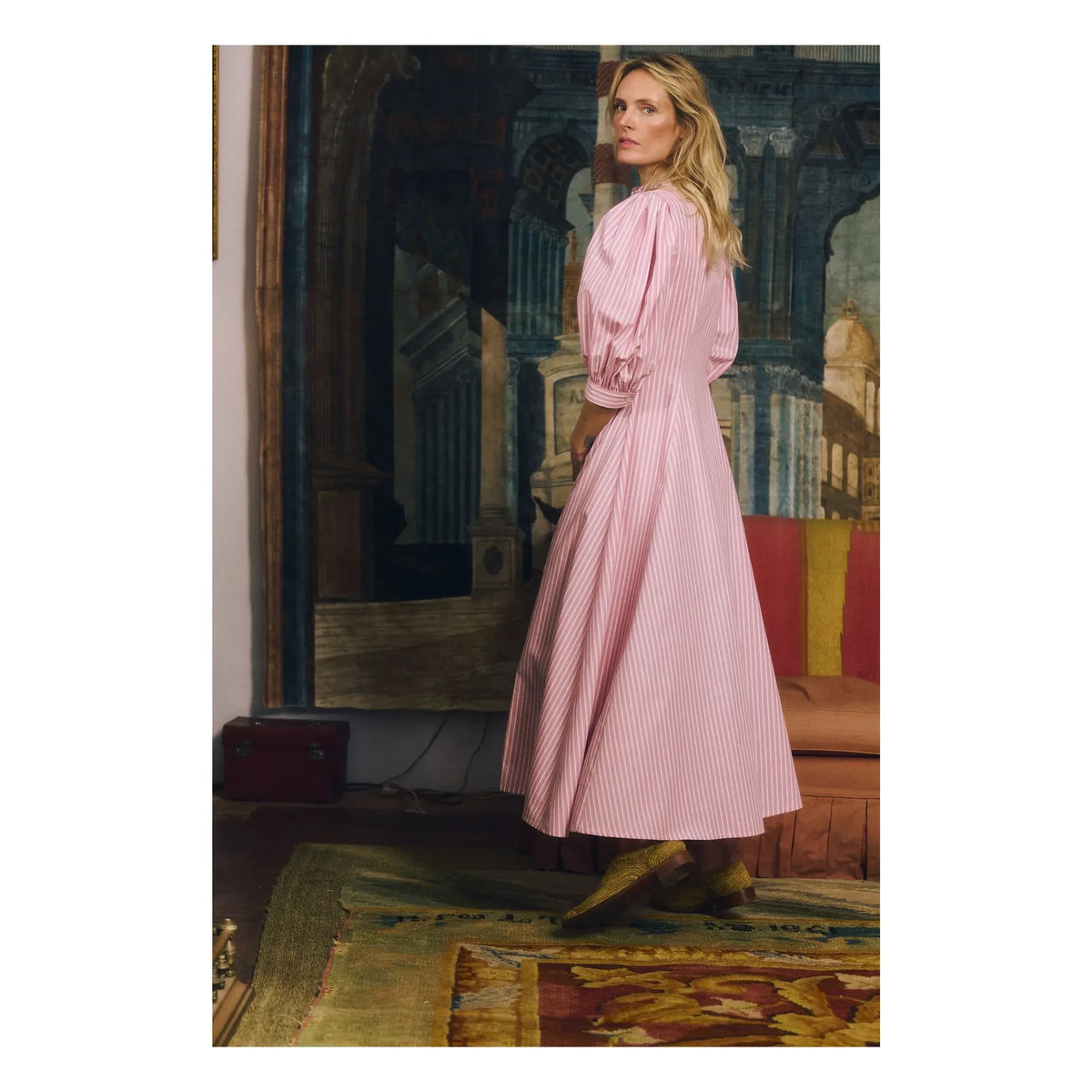 Maria de la Orden - Dimitra Gestreiftes Baumwollkleid | Rosa