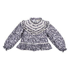 the new society - Lilth Doppelte Baumwollmusselin Bluse mit Blumenmuster | Dunkelblau