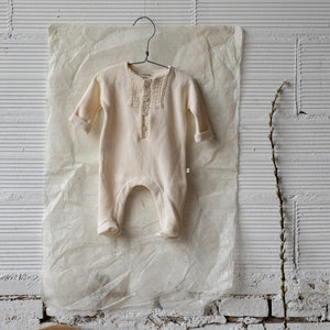 1+ In The Family Gael Jumpsuit w/feet - Ecru-Bodysuits-Ecru-3m | Natural Baby Shower