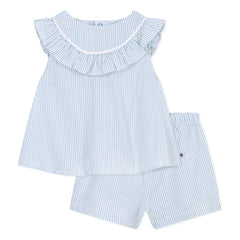 Petit Bateau - Seersucker Bio-Baumwoll Bluse und Shorts Set | Weiß