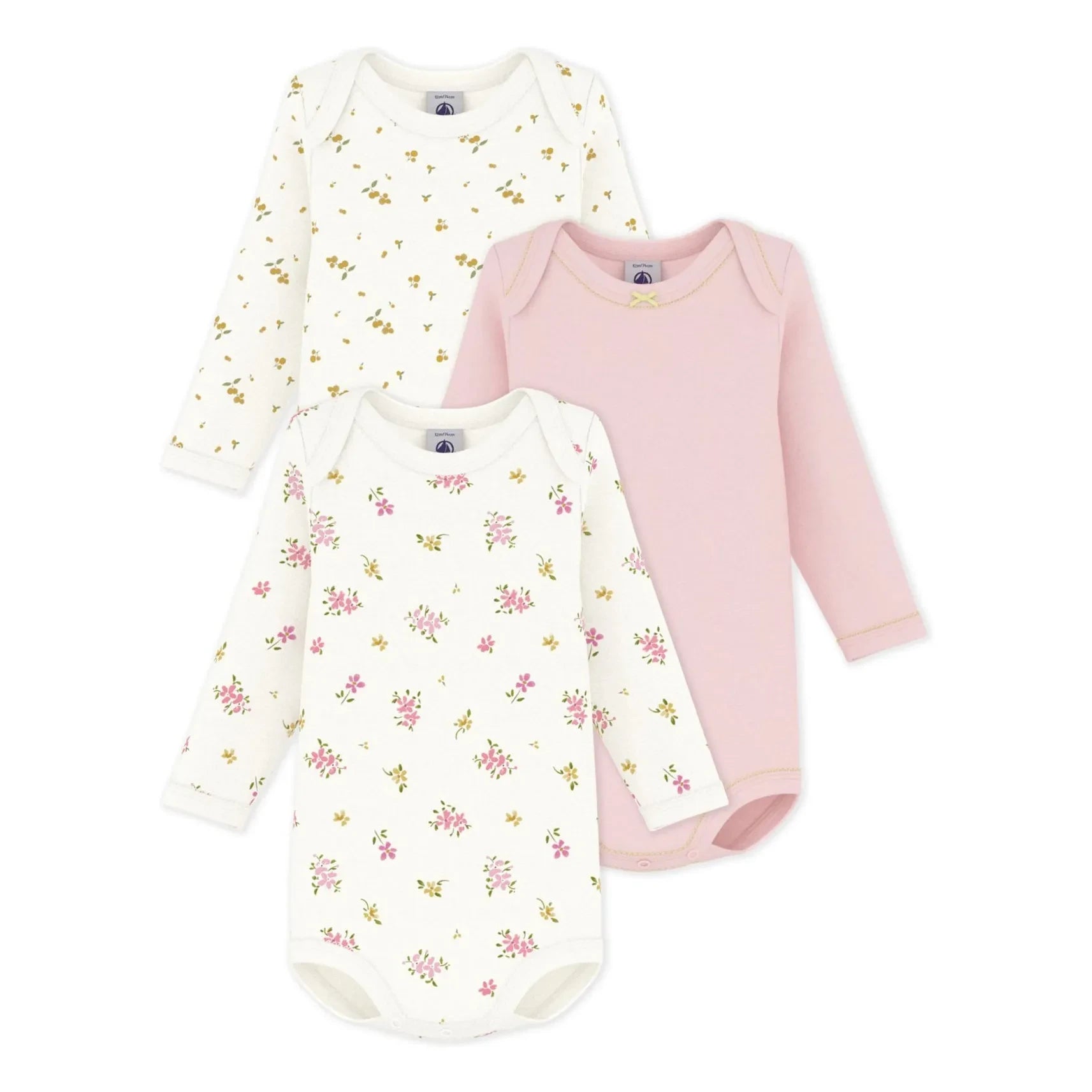 Petit Bateau - 3er-Pack Blumen-Bodys | Weiß
