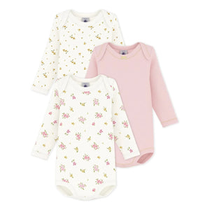 Petit Bateau - 3er-Pack Blumen-Bodys | Weiß