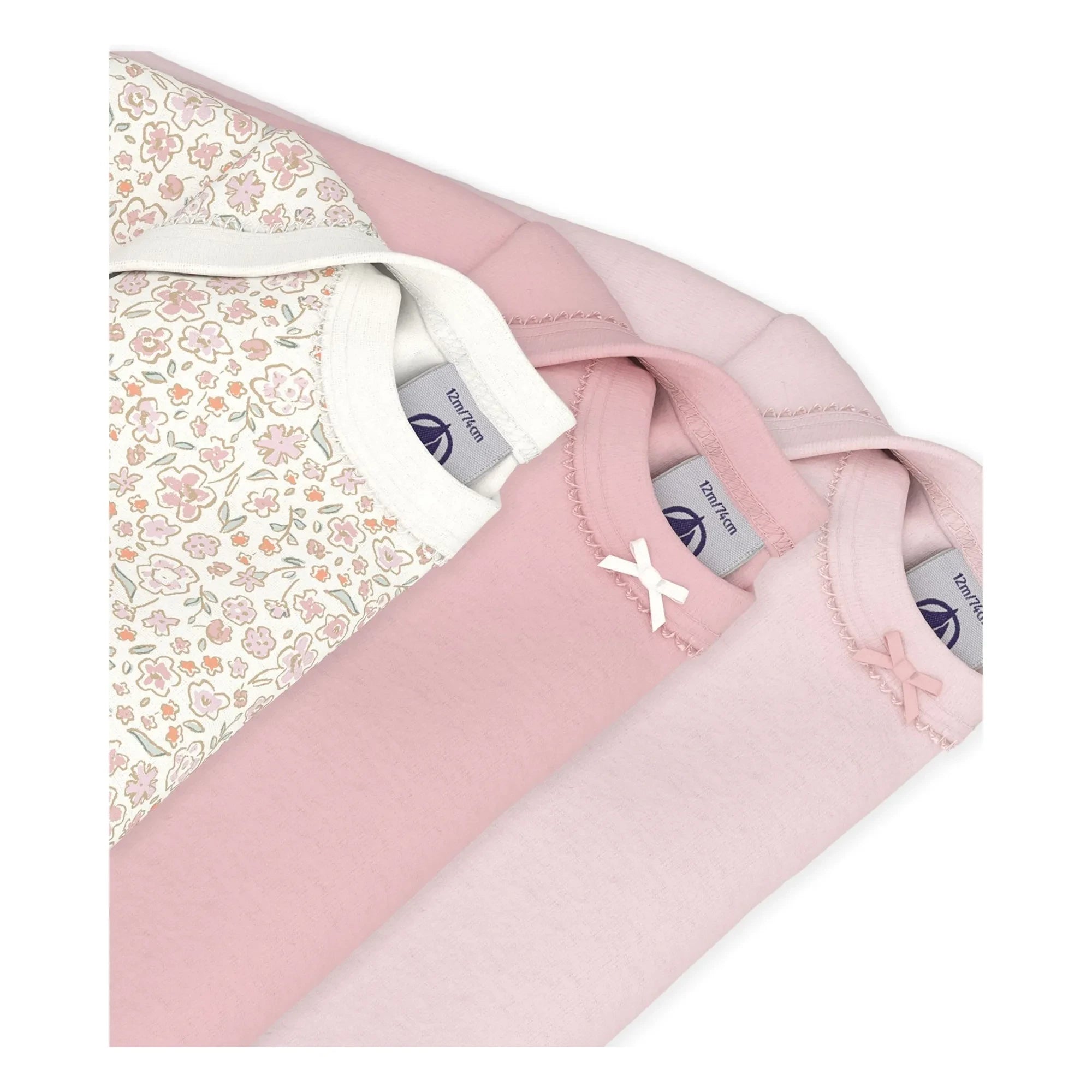 Petit Bateau - 3'lü Çiçek Desenli Düğümlü Organik Pamuklu Body | Pembe