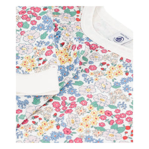 Petit Bateau - Organik pamuklu çiçek desenli dar pijama | Beyaz