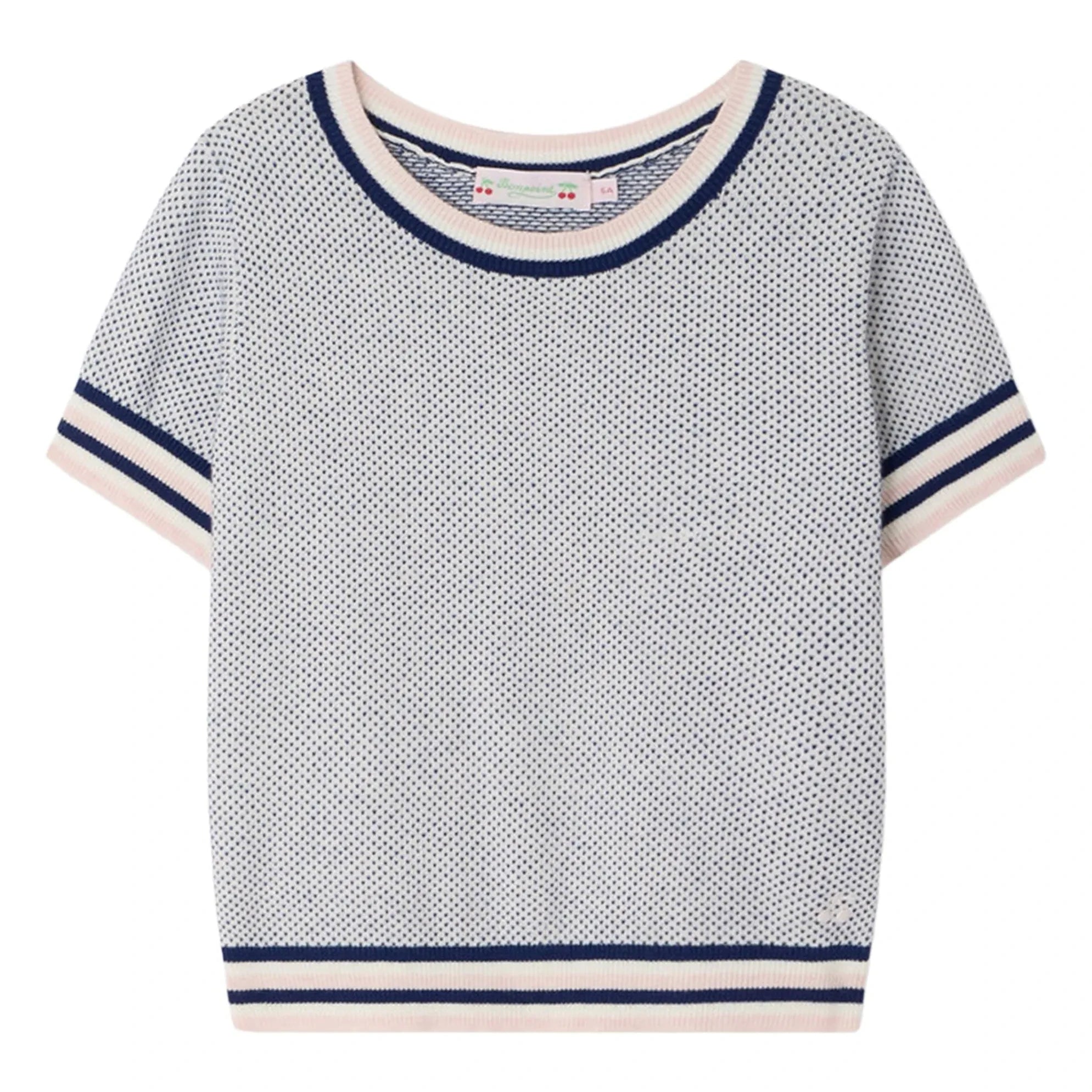 Bonpoint - Feinstrick-T-Shirt Limette aus Bio-Baumwolle | Blau