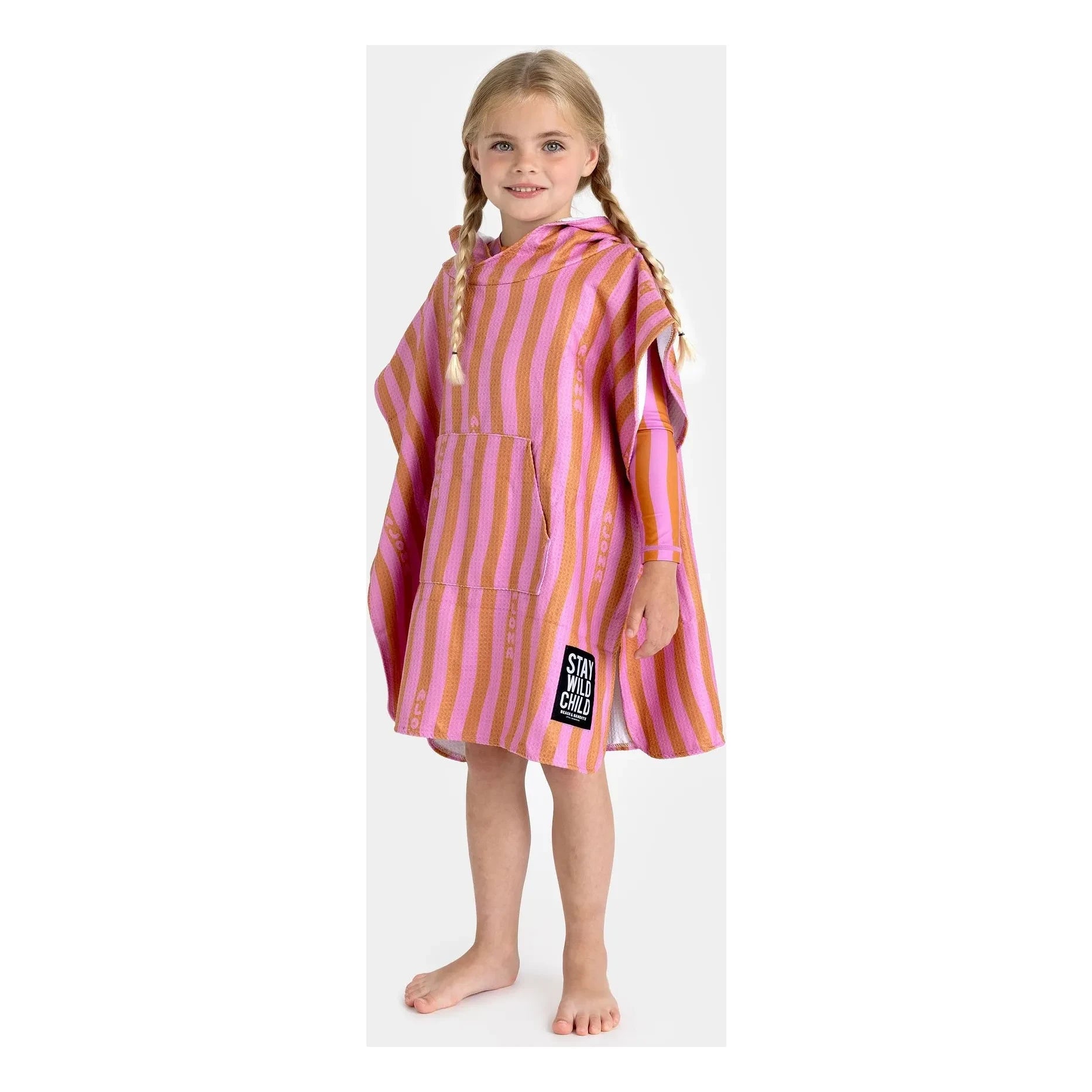 Beach & Bandits - Aloha Gestreifter Poncho aus Bio-Baumwolle | Rosa