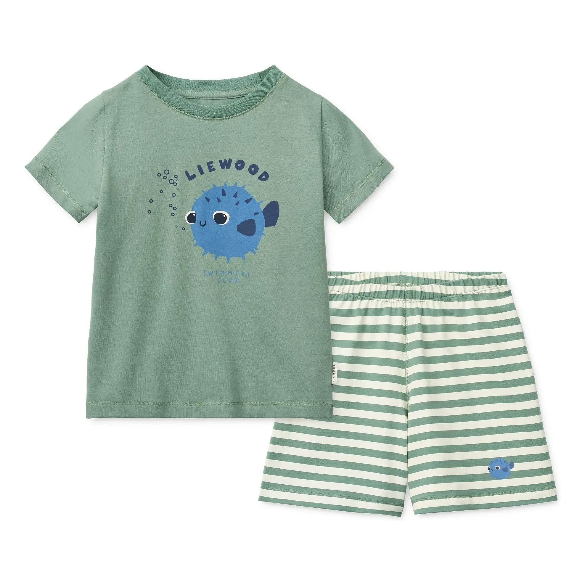 Liewood - Bio-Baumwoll-T-Shirt und Shorts-Set mit Kugelfisch-Motiv | Grün