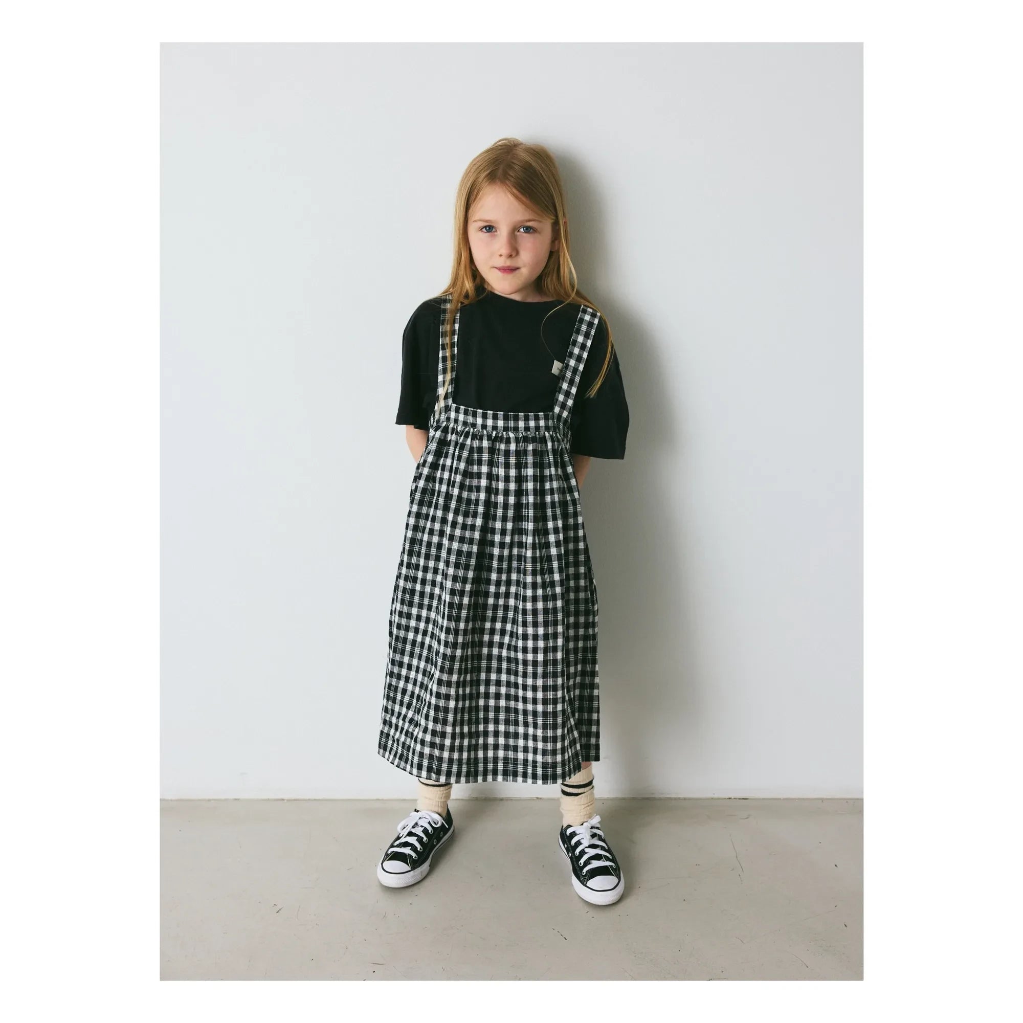 brunobruno nation - Emily Kleid Leinen und Bio-Baumwolle Karo | Schwarz