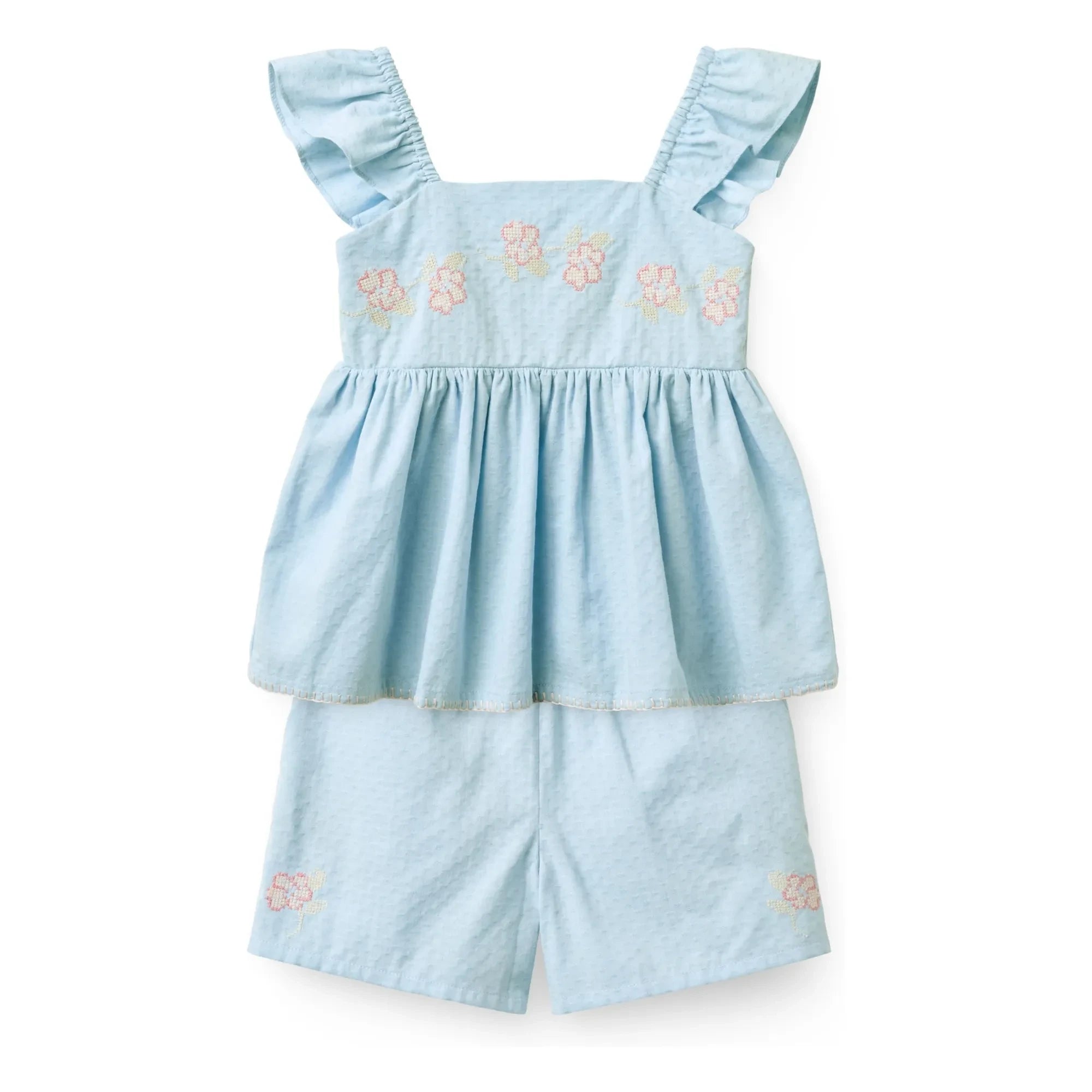 Copenhagen Colors – Gestreiftes Sommer-Set aus Bio-Baumwolle, Oberteil und Shorts | Hellblau