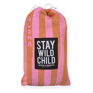 Beach & Bandits - Aloha Gestreifter Poncho aus Bio-Baumwolle | Rosa