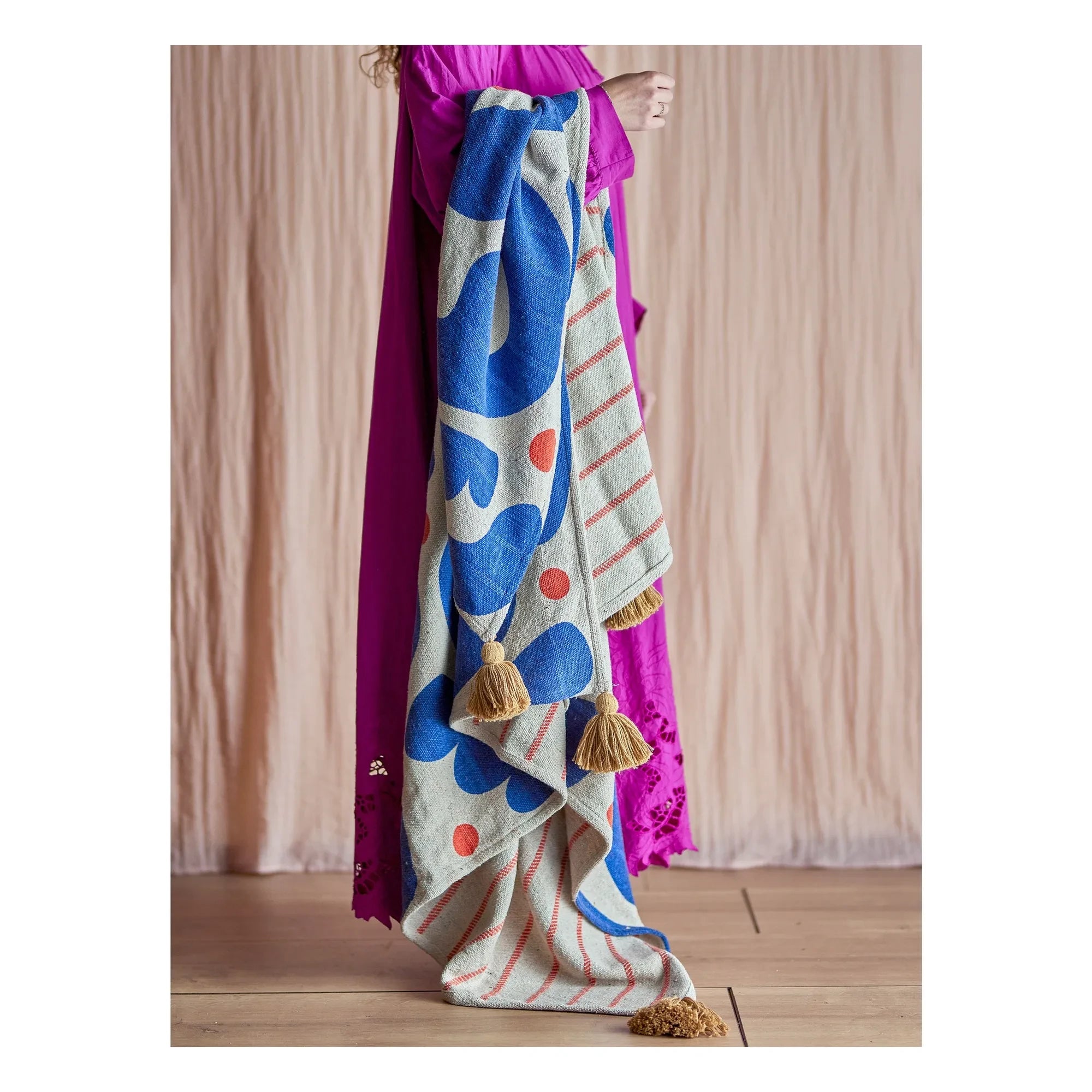 Bloomingville - Eviaya Überwurf aus recycelter Baumwolle | Blau
