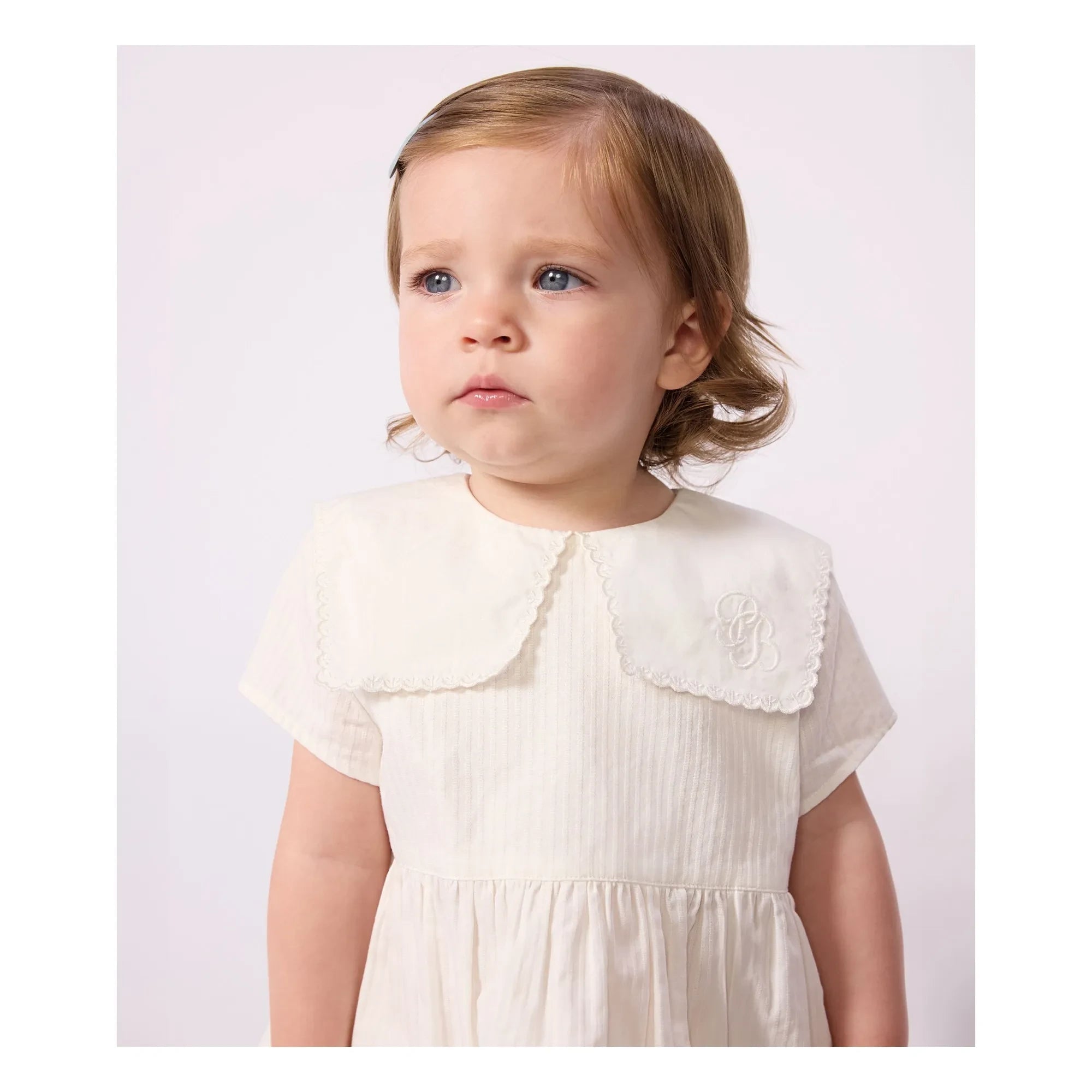 Petit Bateau – Matrosenkleid und Bloomer-Set aus Leinen und Bio-Baumwolle | Weiß