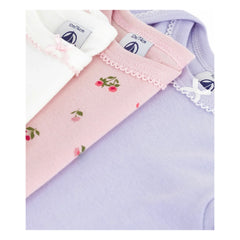 Petit Bateau - Body-Set aus Bio-Baumwolle mit Blumenmuster, 3er-Pack | Mauve