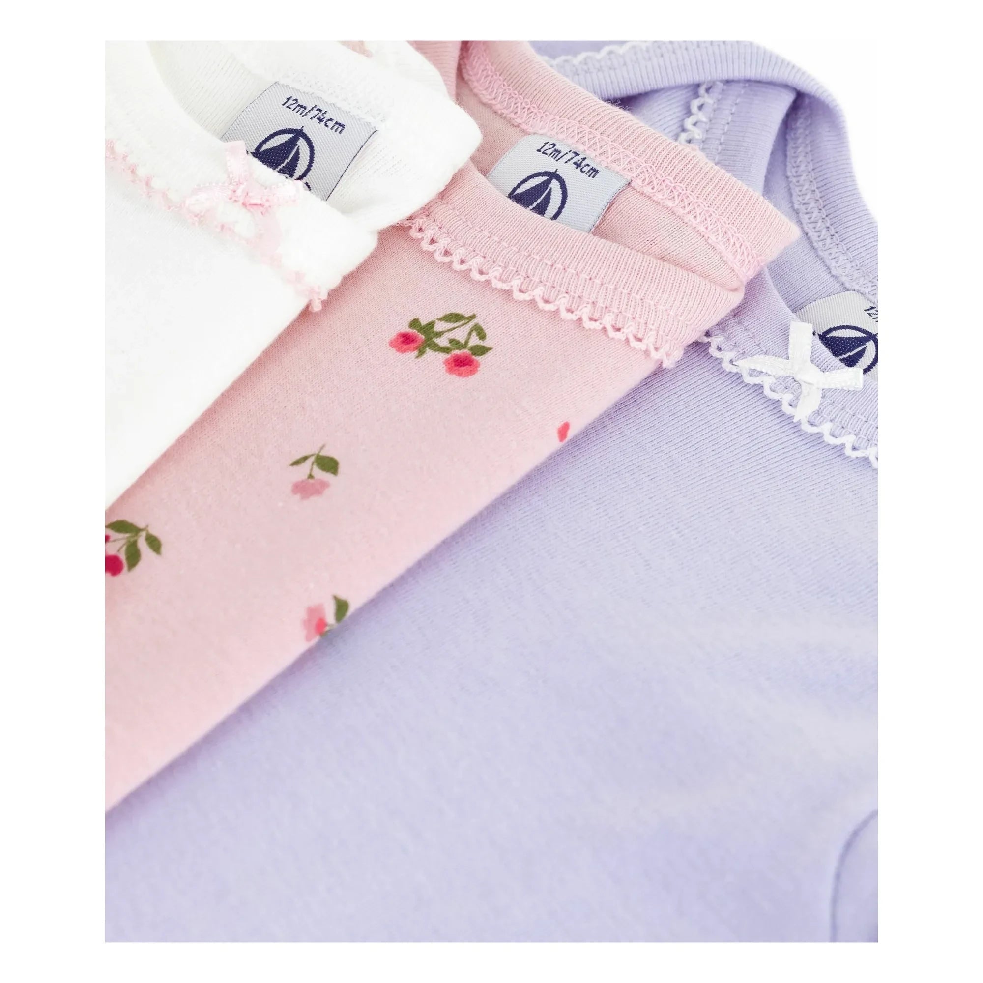 Petit Bateau - Body-Set aus Bio-Baumwolle mit Blumenmuster, 3er-Pack | Mauve