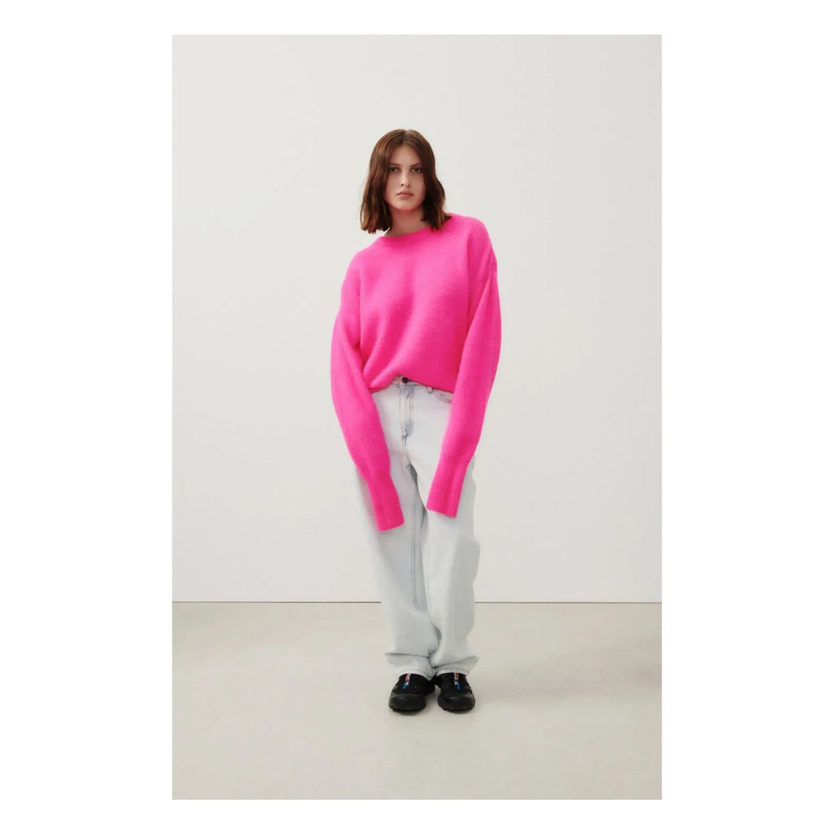 American Vintage - Vitow Alpaka ve Yün Boatneck Kazak | Floresan pembe