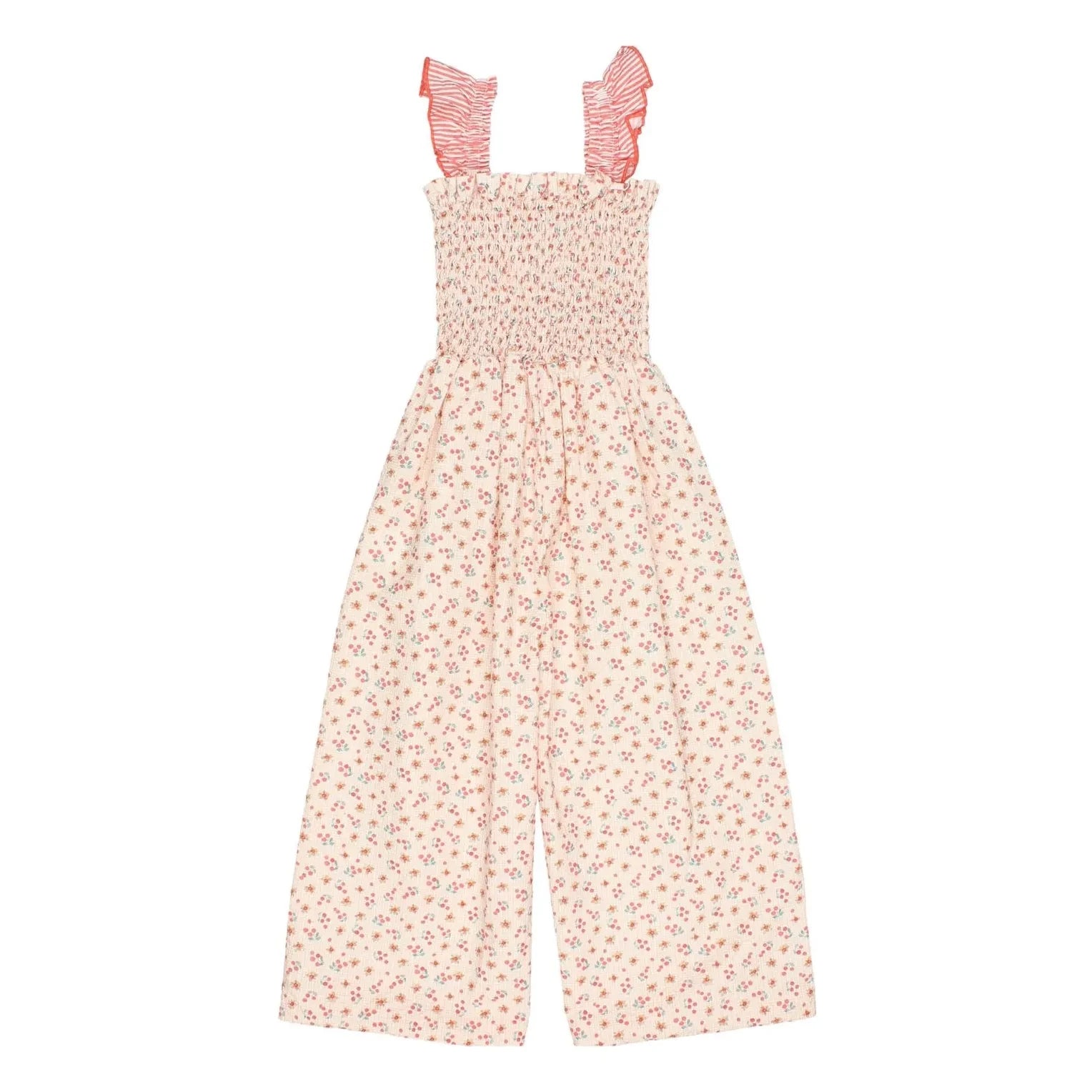 Búho – Seersucker-Blumenoverall | Pfirsich